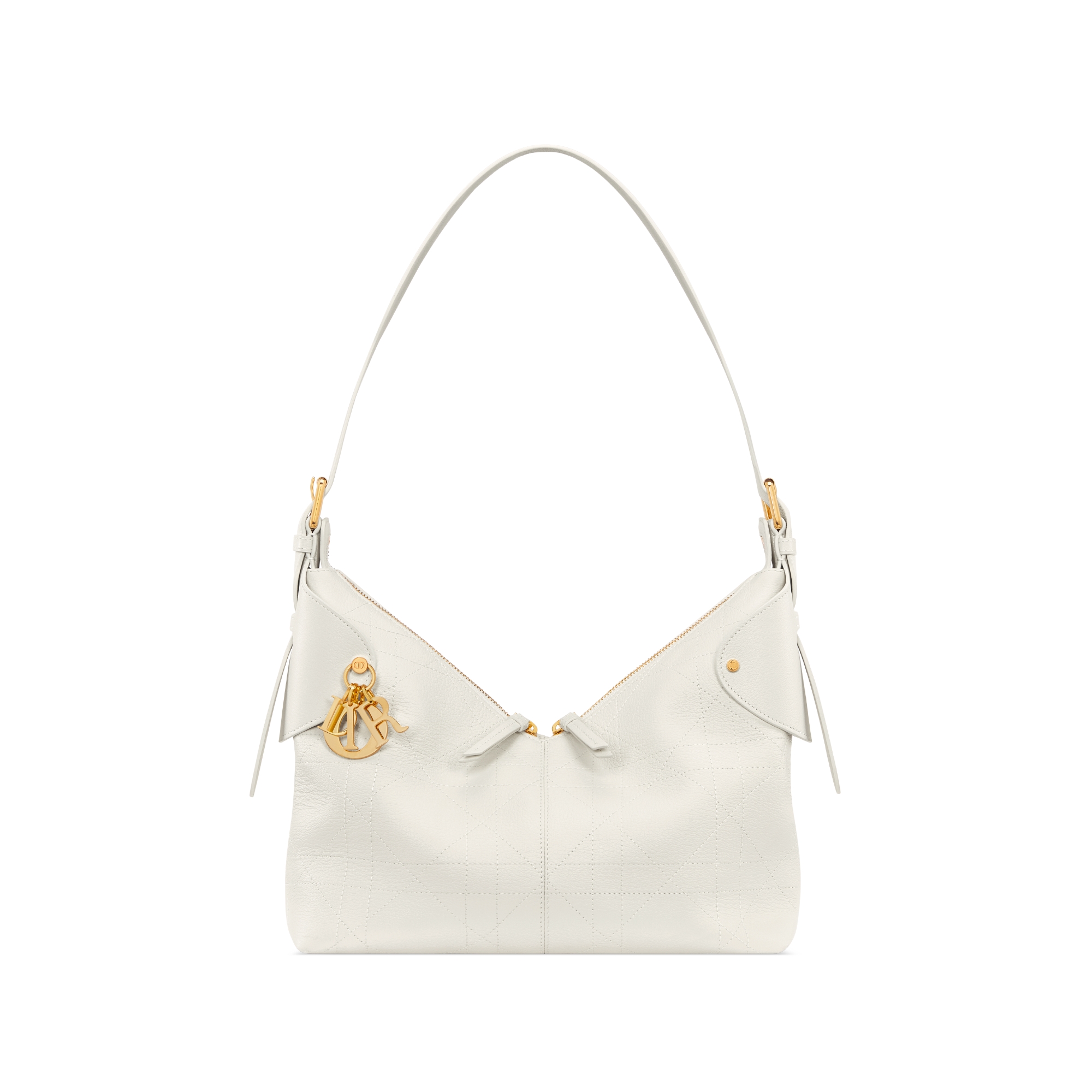 中号 Dior Voyage 手袋 奶白色粒面牛皮革扁平超大藤格纹 E01