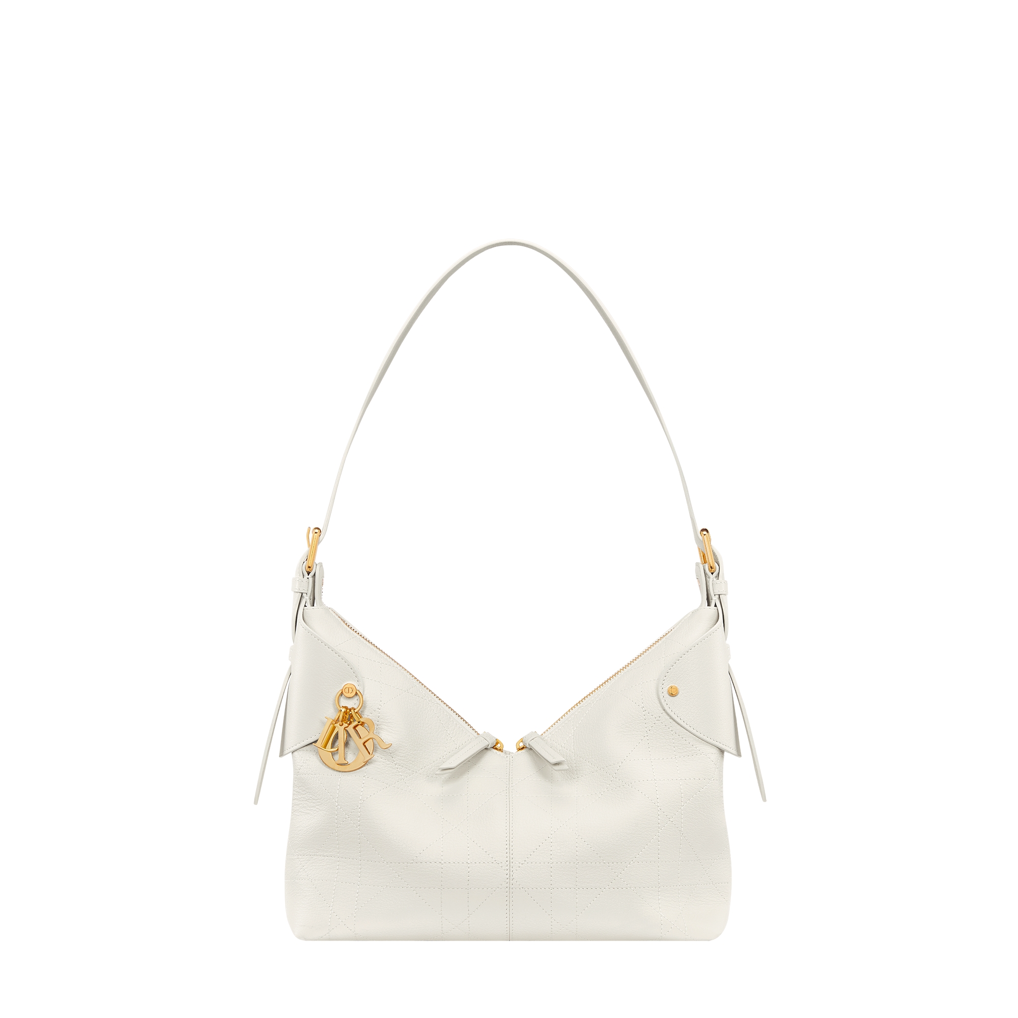  奶白色粒面牛皮革扁平超大藤格纹