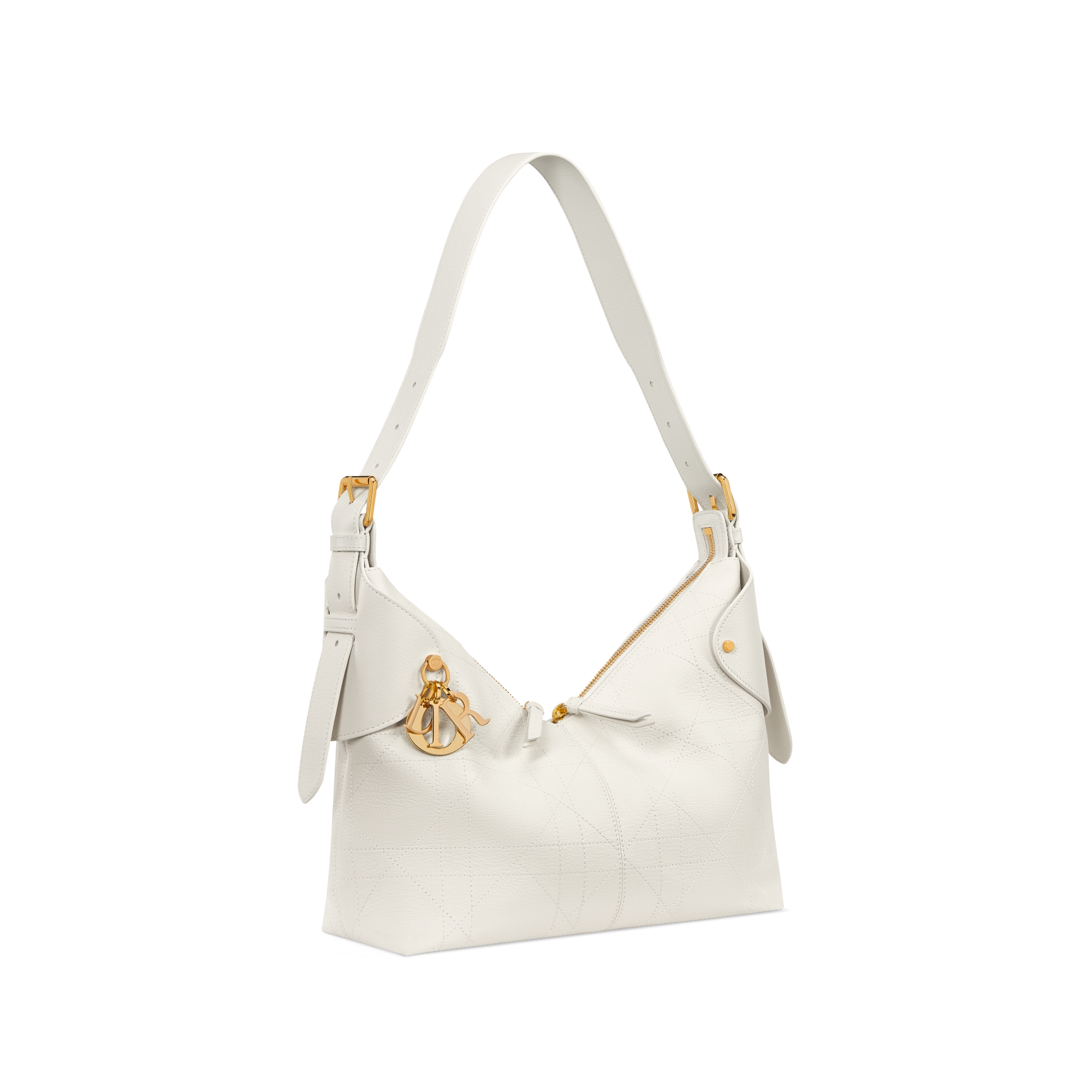 中号 Dior Voyage 手袋 奶白色粒面牛皮革扁平超大藤格纹 E03