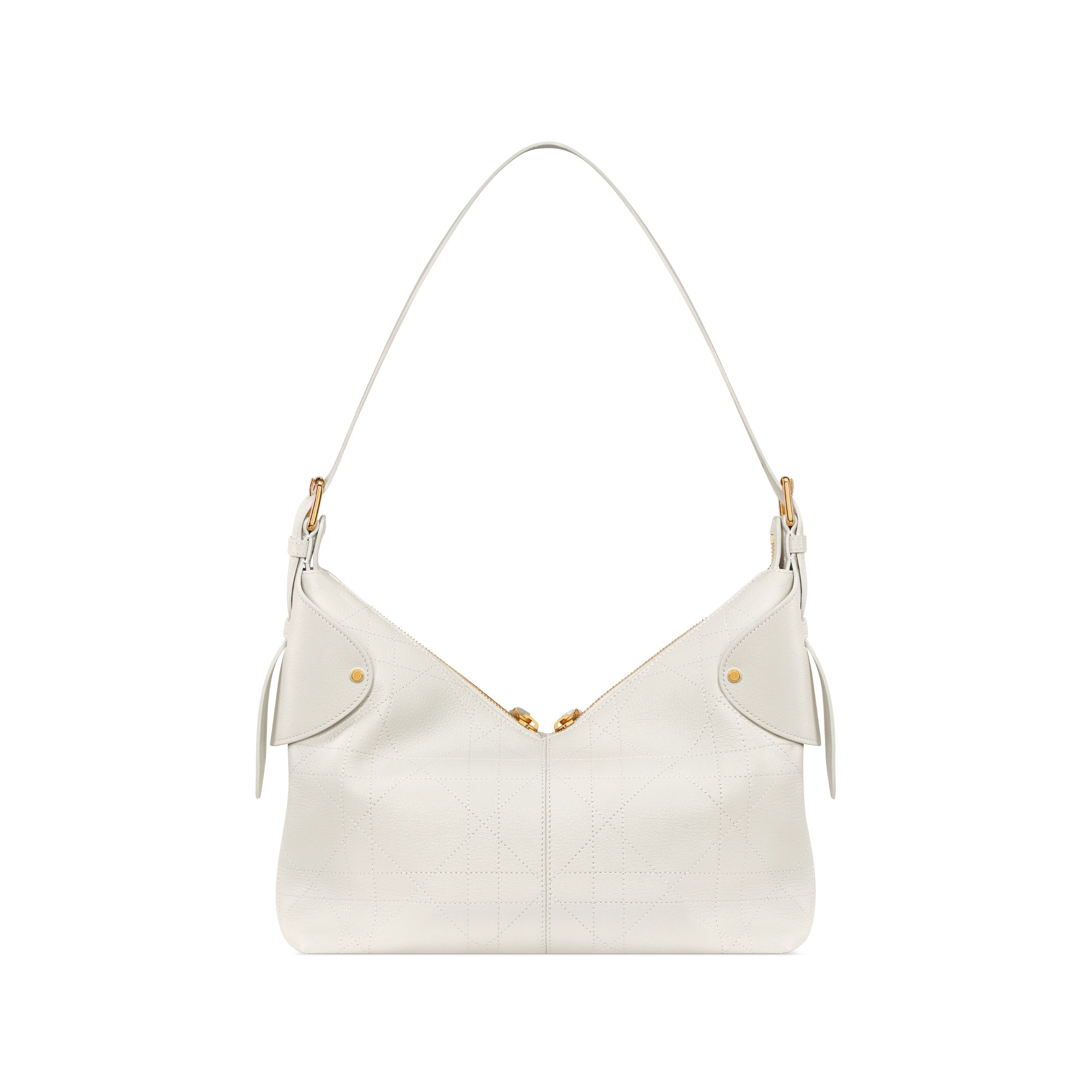 中号 Dior Voyage 手袋 奶白色粒面牛皮革扁平超大藤格纹 E08