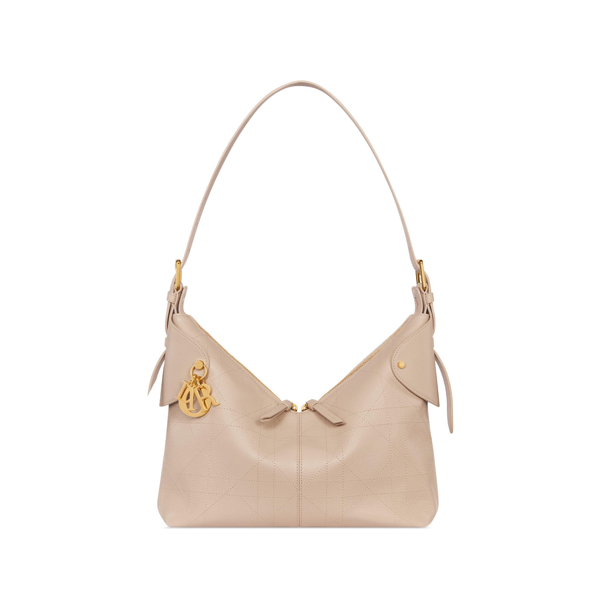 中号 Dior Voyage 手袋 胭脂米色粒面牛皮革扁平超大藤格纹 E01