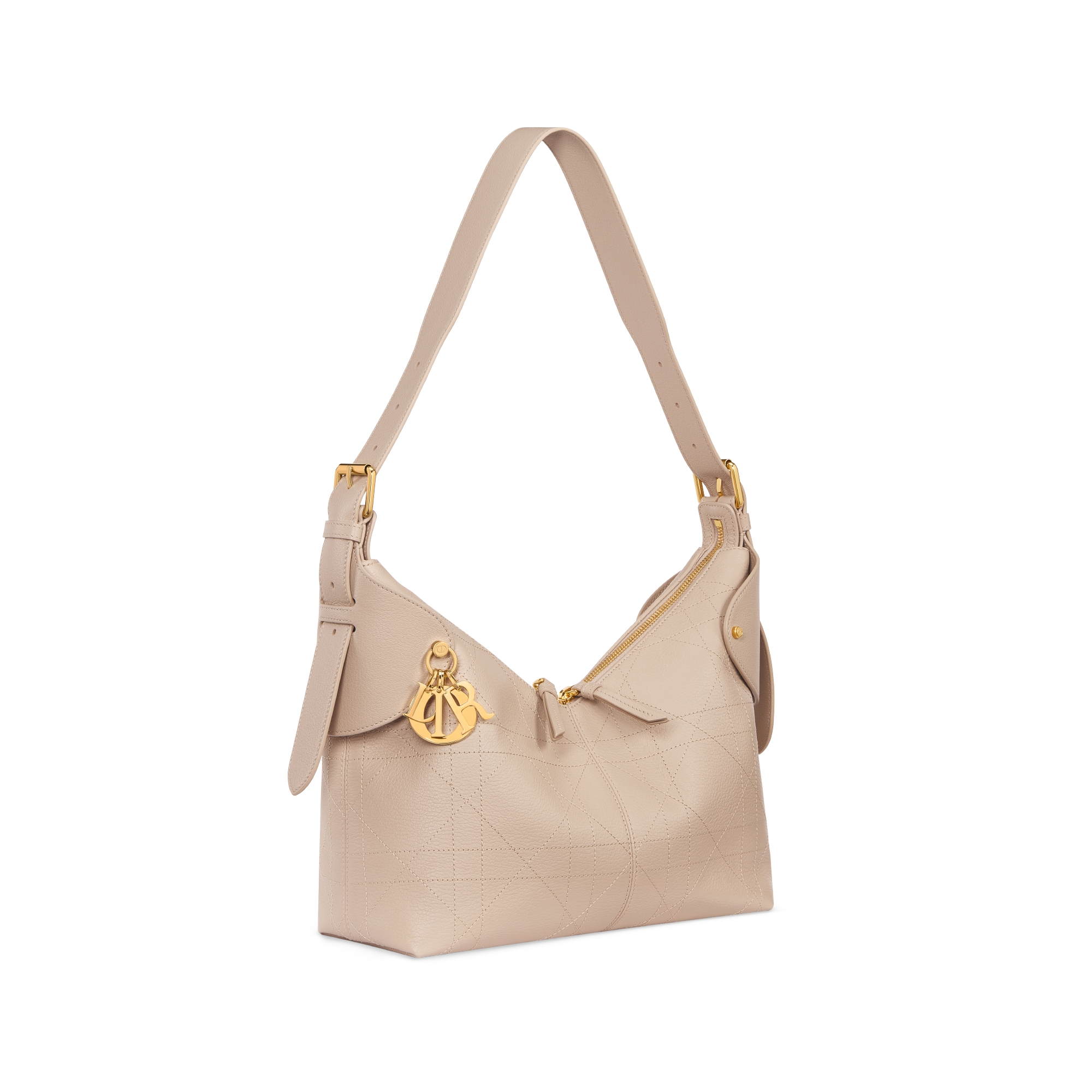 中号 Dior Voyage 手袋 胭脂米色粒面牛皮革扁平超大藤格纹 E03