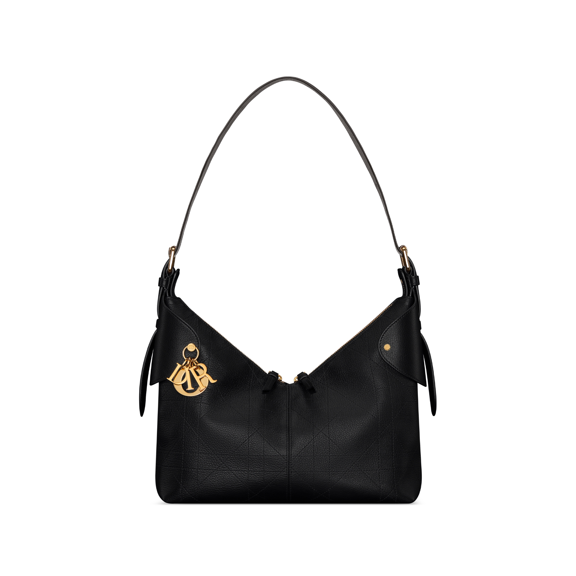 中号 Dior Voyage 手袋 黑色粒面牛皮革扁平超大藤格纹 E01