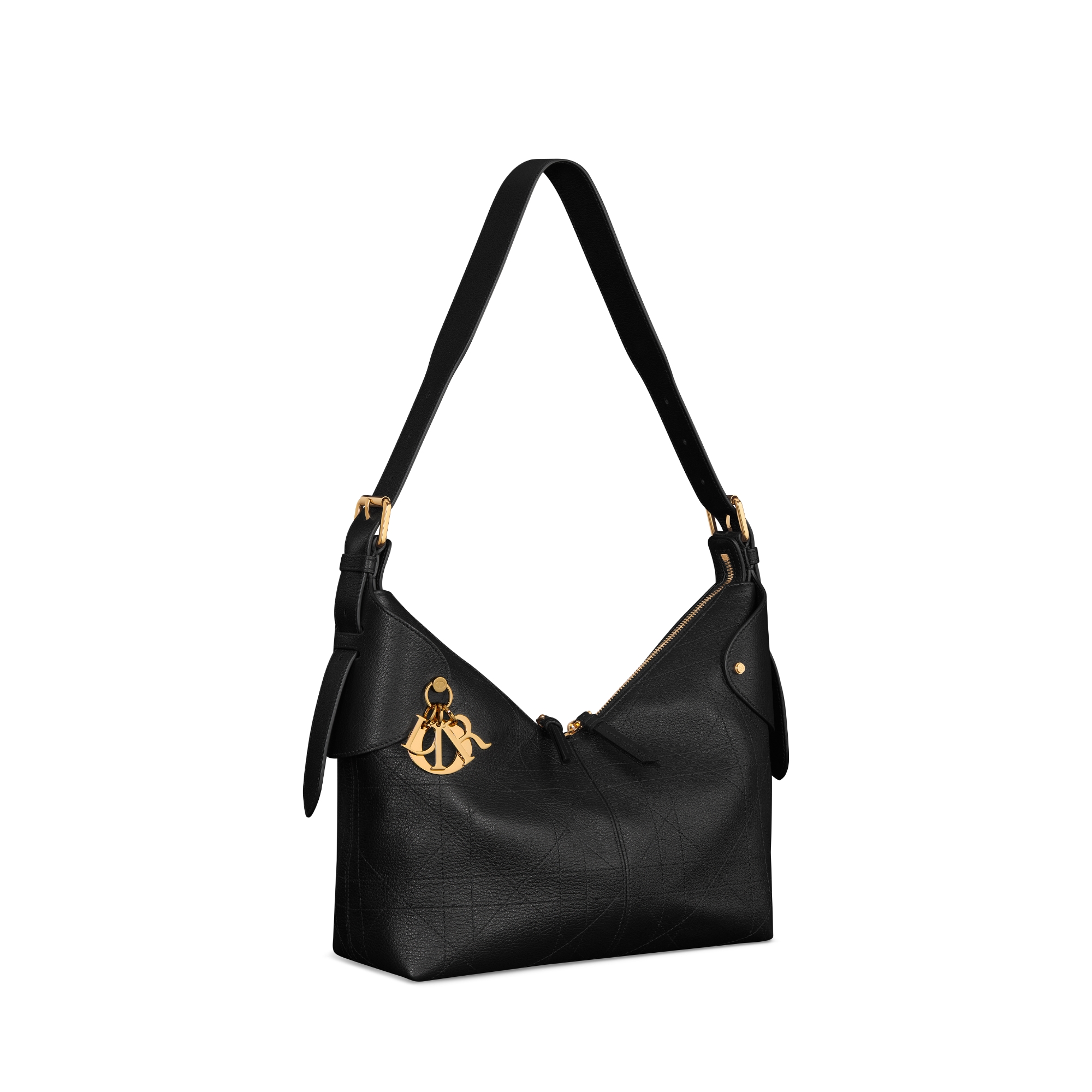 中号 Dior Voyage 手袋 黑色粒面牛皮革扁平超大藤格纹 E03