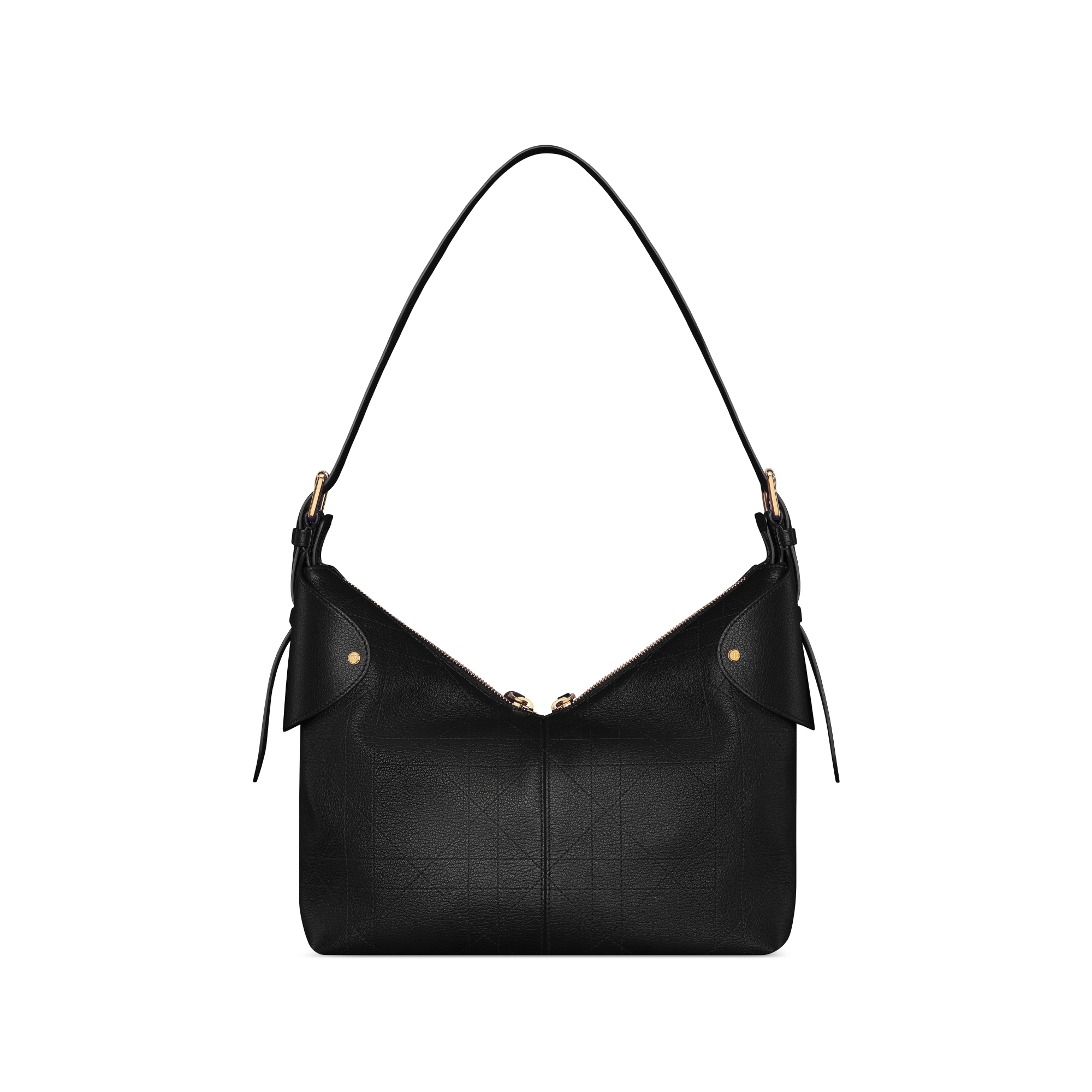 中号 Dior Voyage 手袋 黑色粒面牛皮革扁平超大藤格纹 E08