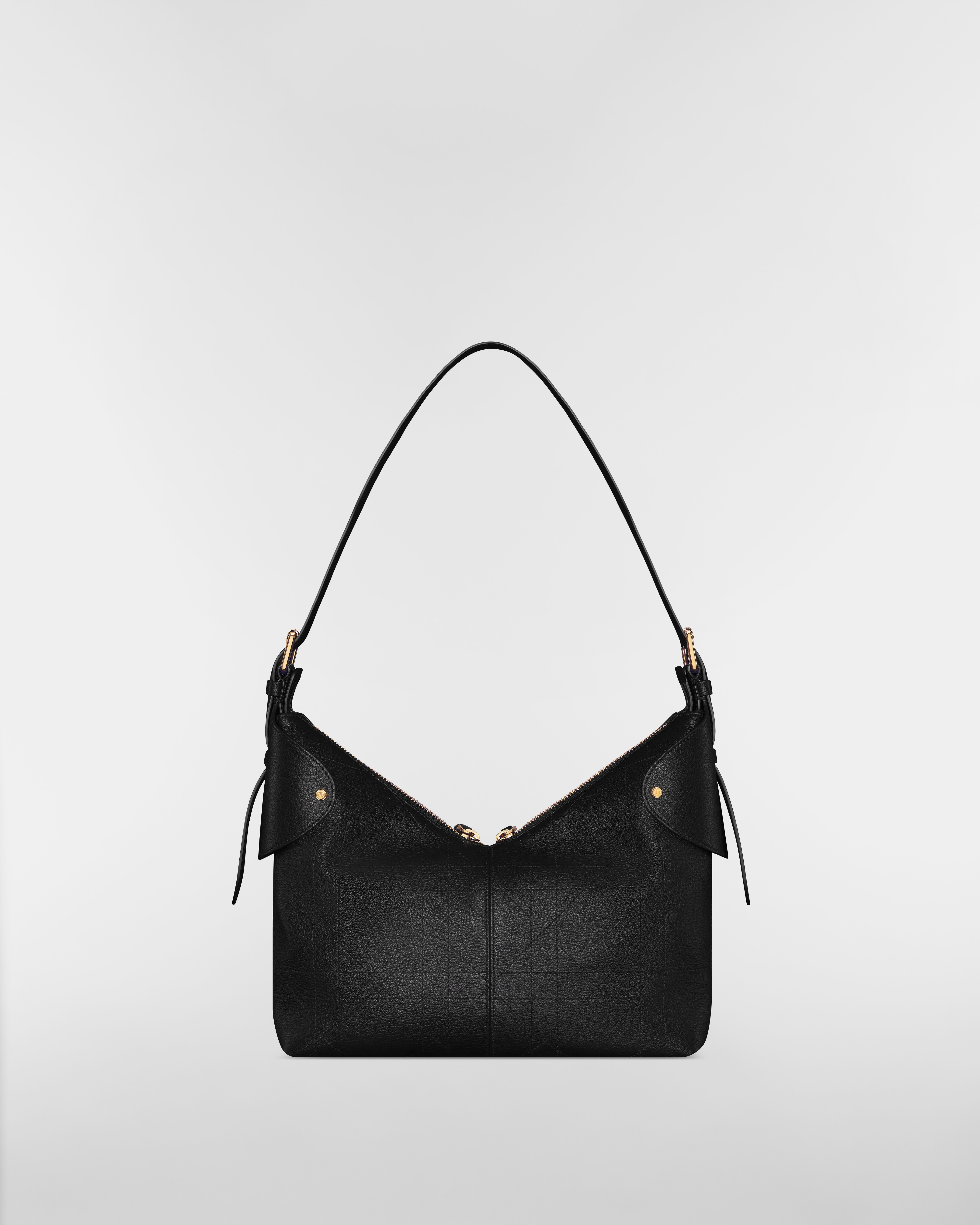 中号 Dior Voyage 手袋 黑色粒面牛皮革扁平超大藤格纹 E08