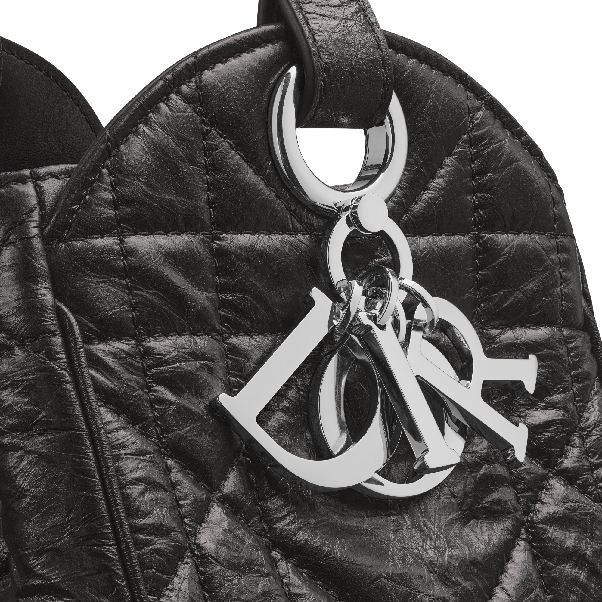 小号 D-Motion 手袋 黑色褶皱牛皮革超大藤格纹 E09