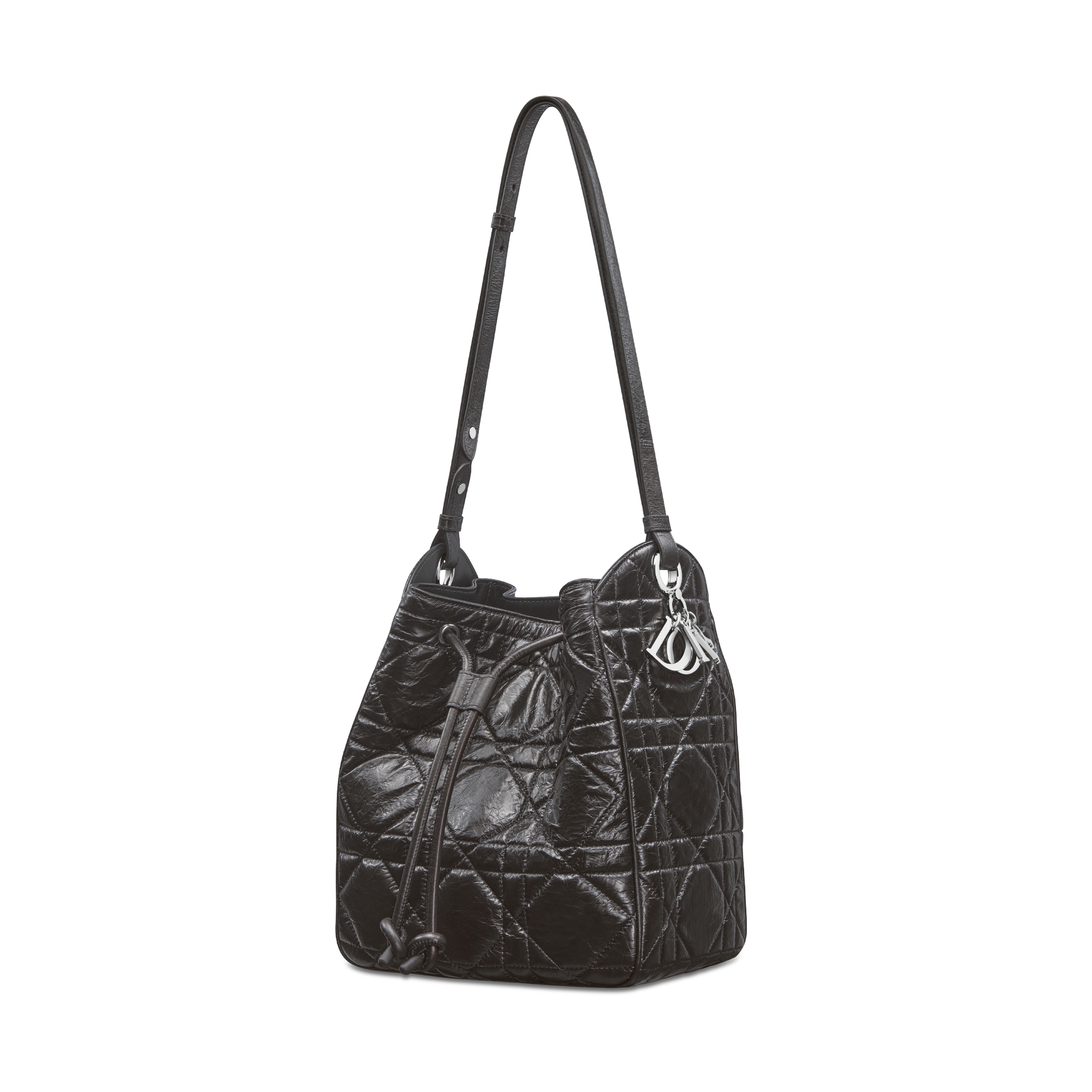 中号 D-Motion 手袋 黑色褶皱牛皮革超大藤格纹 E05