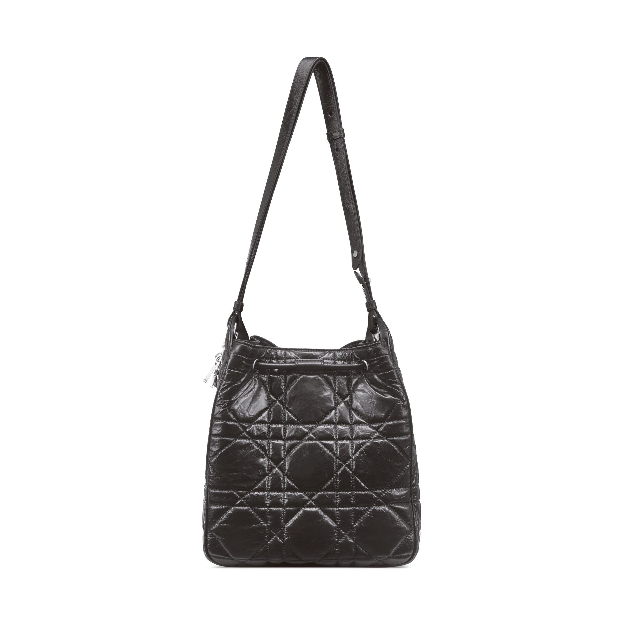 中号 D-Motion 手袋 黑色褶皱牛皮革超大藤格纹 E08