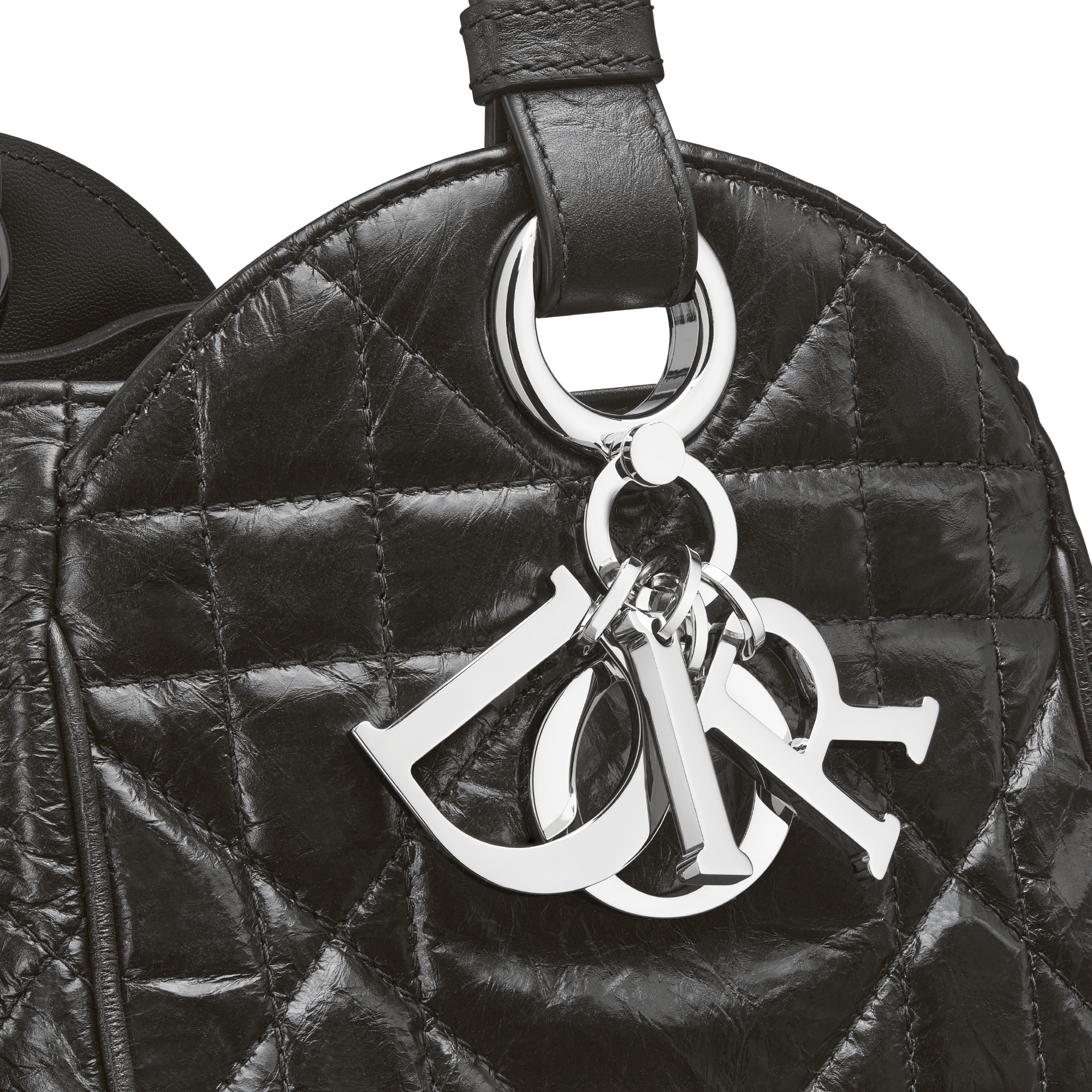 中号 D-Motion 手袋 黑色褶皱牛皮革超大藤格纹 E09