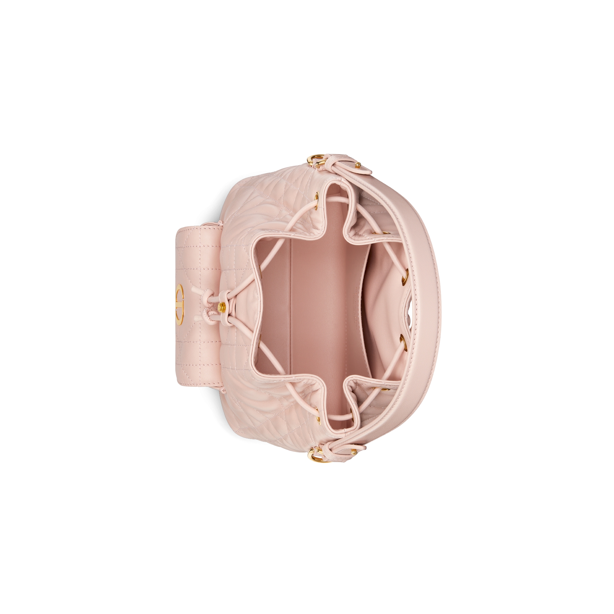 小号 Dior Caro 水桶包 胭脂粉色羊皮革超大藤格纹 E06