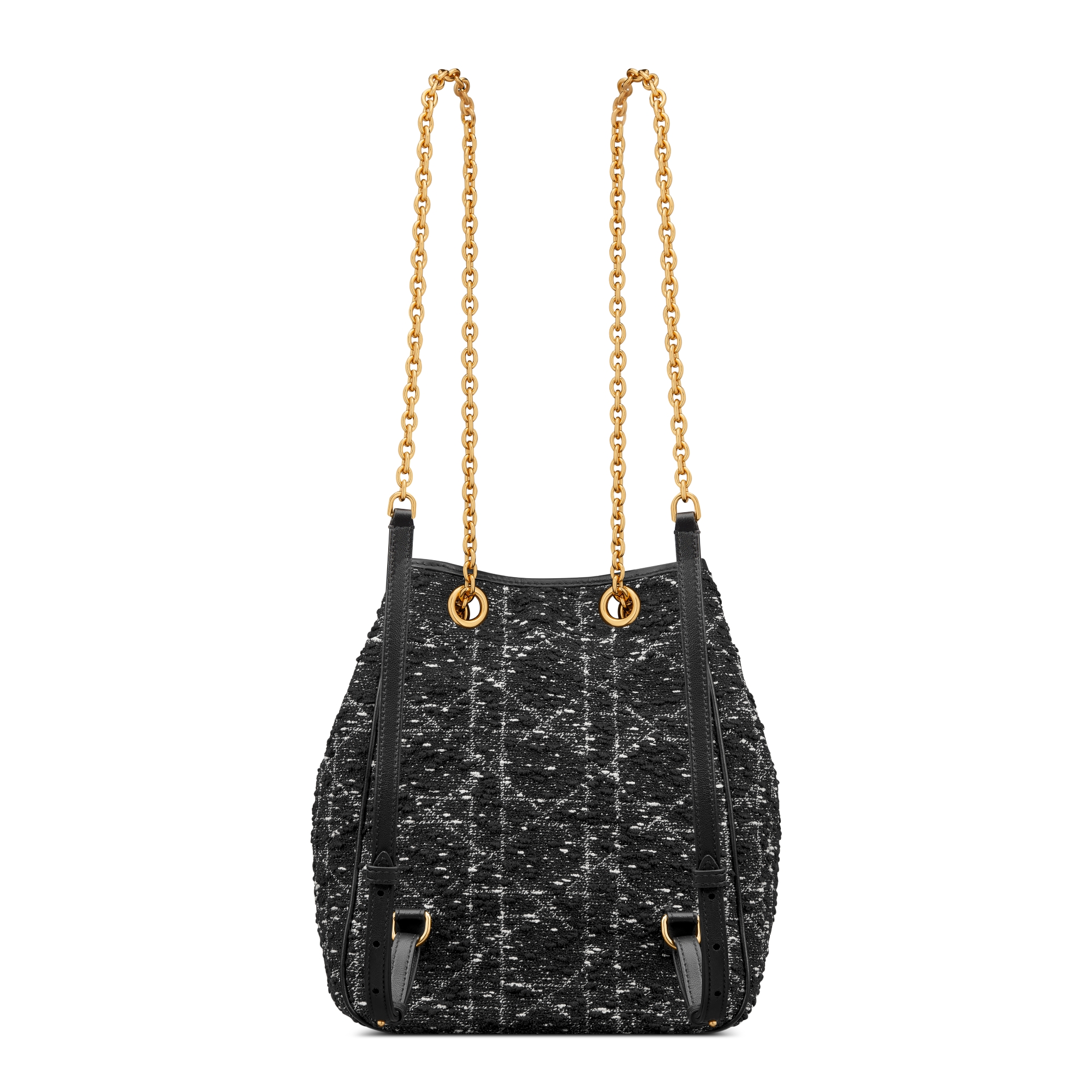 中号 Dior Caro Multicarry 双肩背包（附链条） 黑色粗花呢白色藤格纹图案 E08