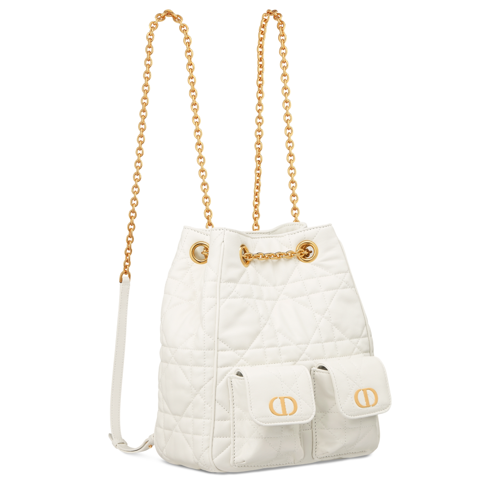 中号 Dior Caro Multicarry 双肩背包（附链条） 奶白色羊皮革超大藤格纹 E03