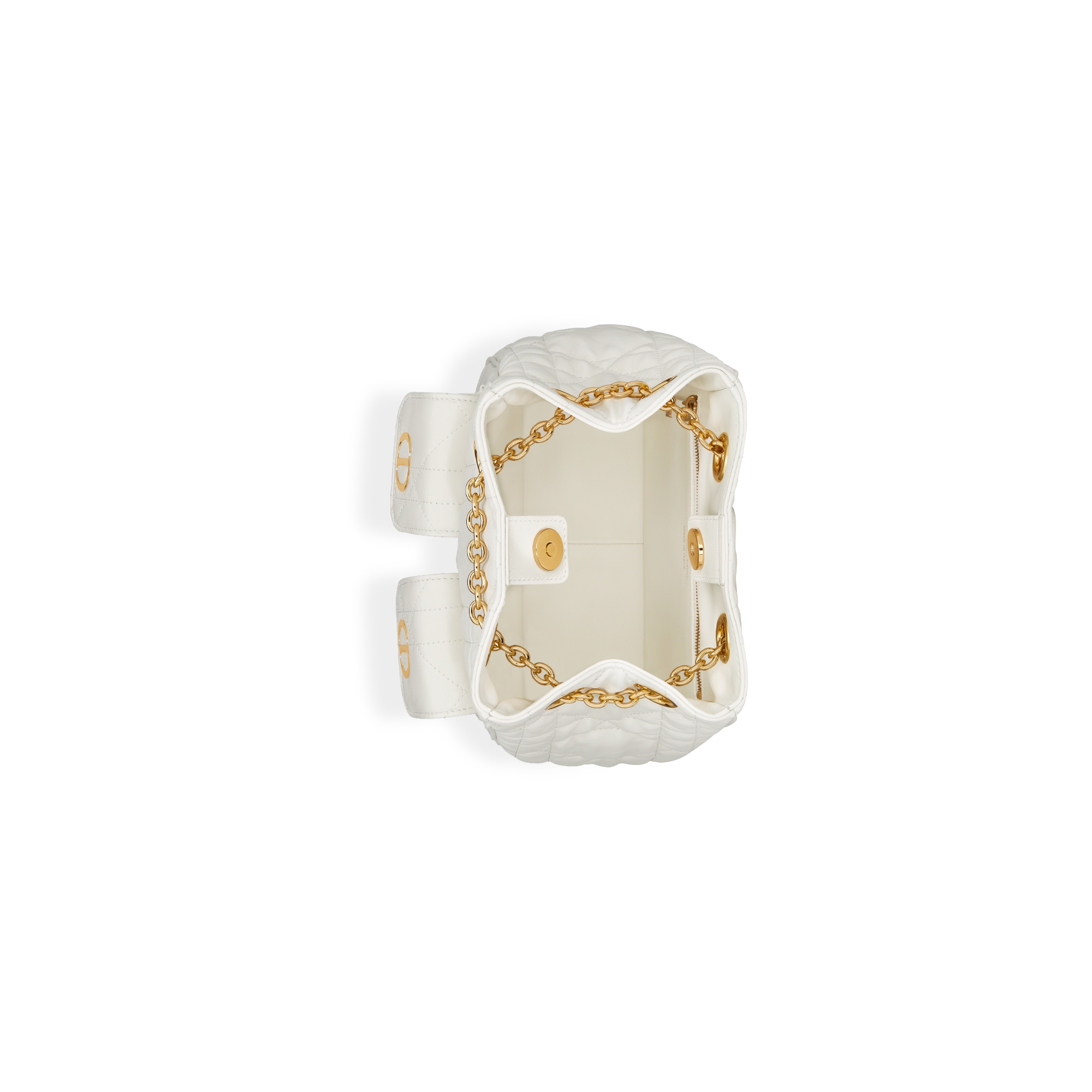 中号 Dior Caro Multicarry 双肩背包（附链条） 奶白色羊皮革超大藤格纹 E06