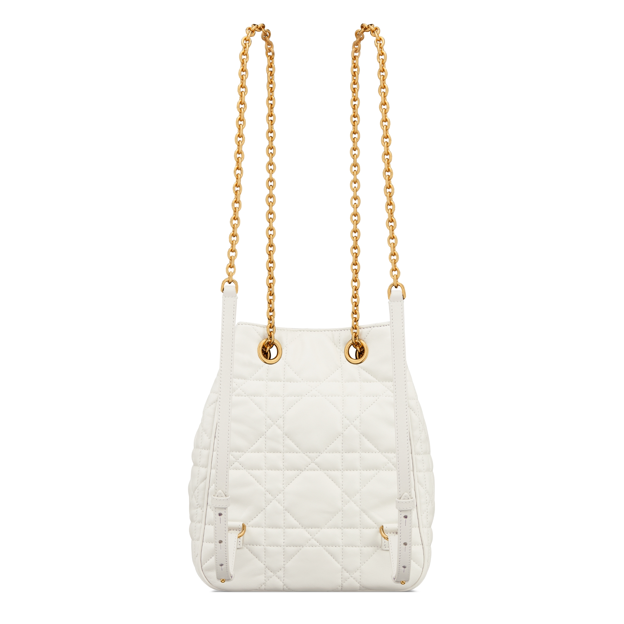 中号 Dior Caro Multicarry 双肩背包（附链条） 奶白色羊皮革超大藤格纹 E08