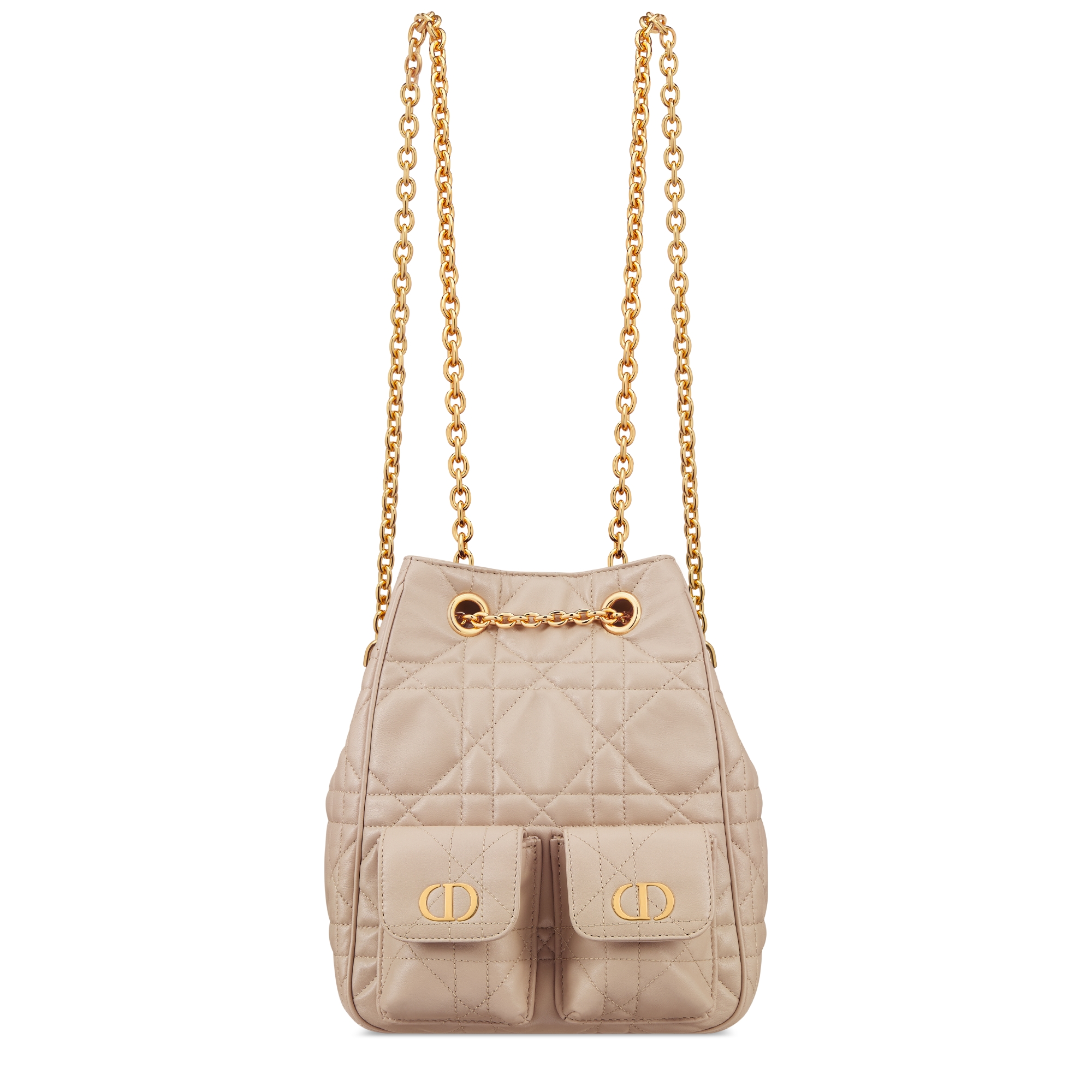 中号 Dior Caro Multicarry 双肩背包（附链条） 胭脂米色羊皮革超大藤格纹 E01