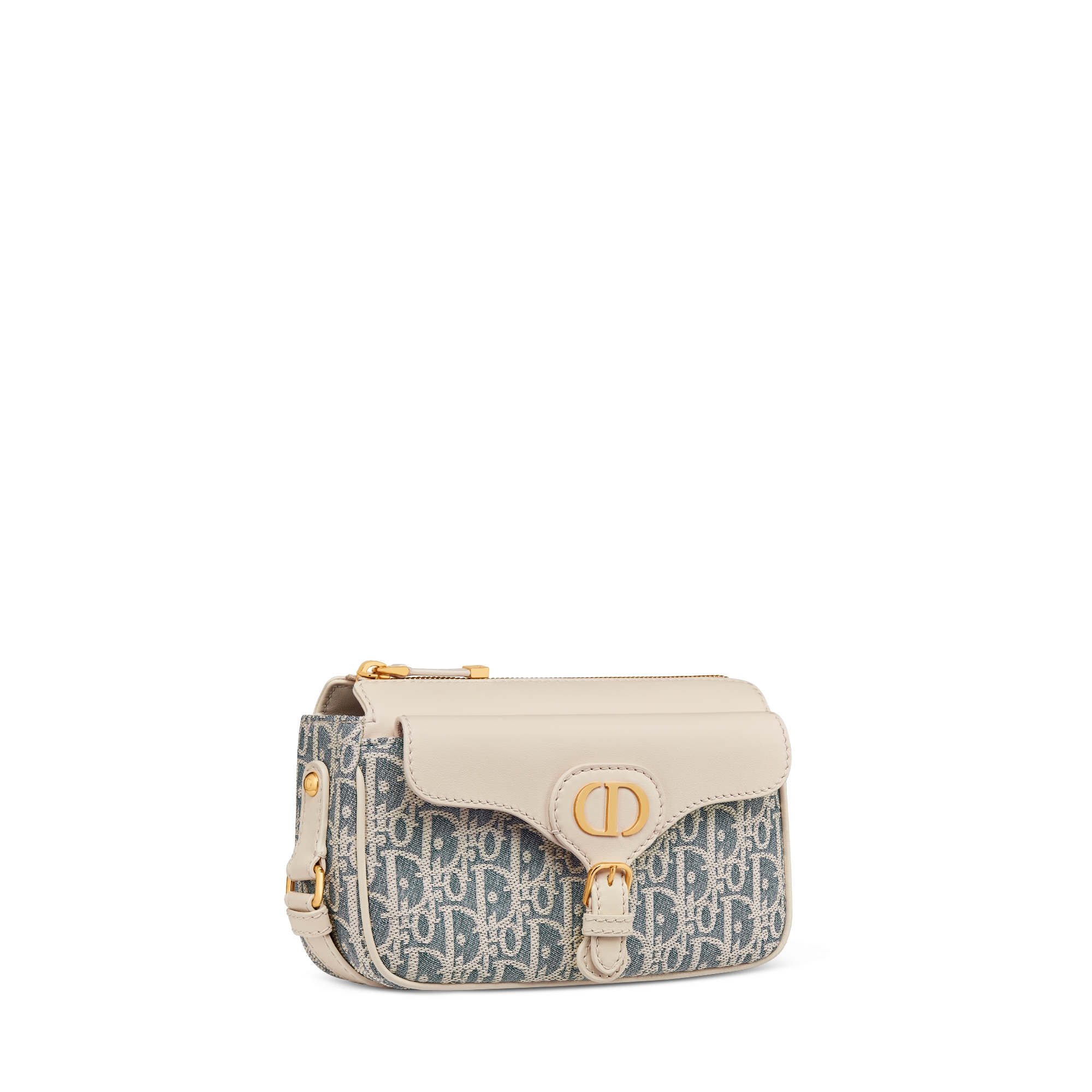 小号 30 Montaigne Pocket 手袋 蓝色酒椰草效果格纹布 Oblique 印花和浅饼干色光滑牛皮革 E03