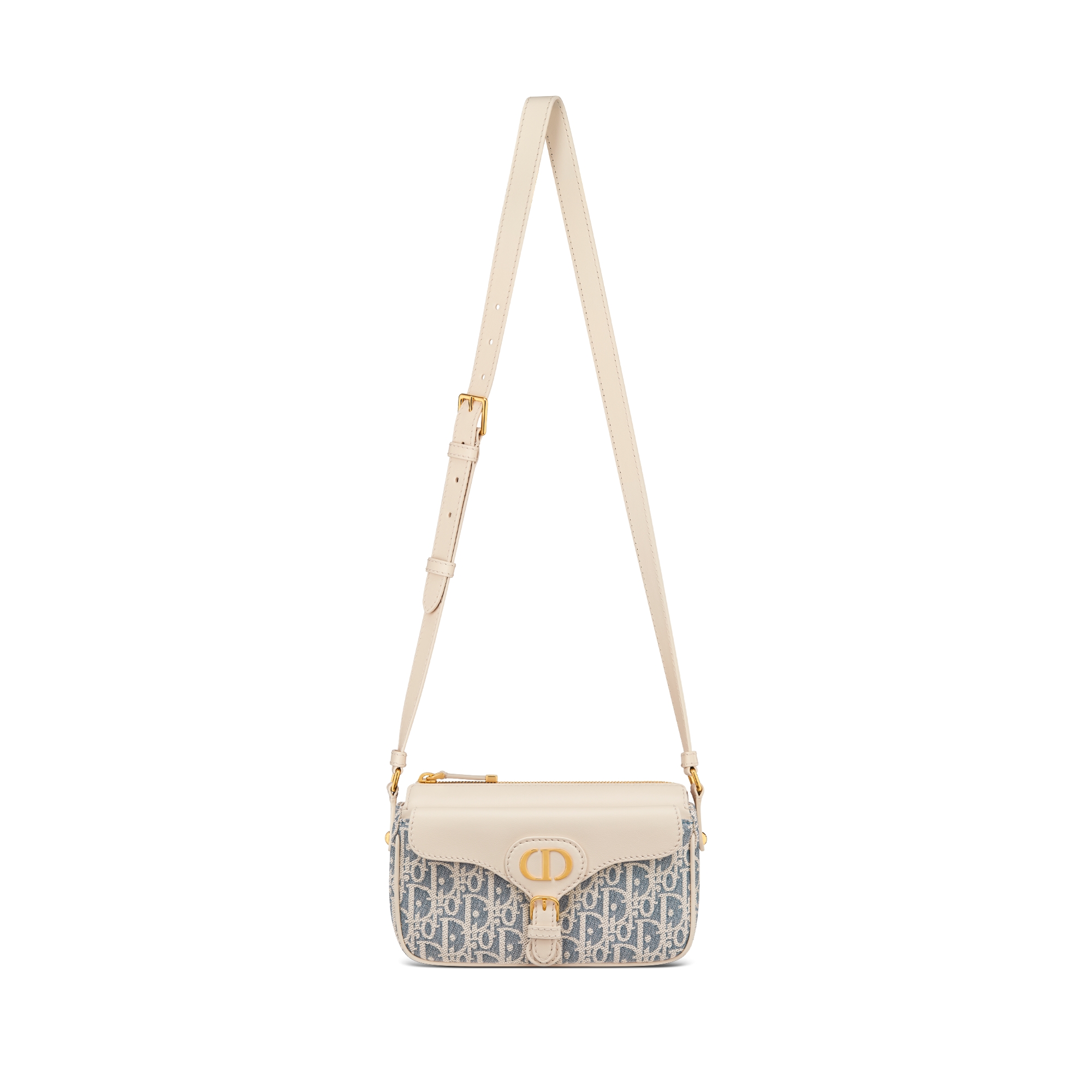 小号 30 Montaigne Pocket 手袋 蓝色酒椰草效果格纹布 Oblique 印花和浅饼干色光滑牛皮革 E07