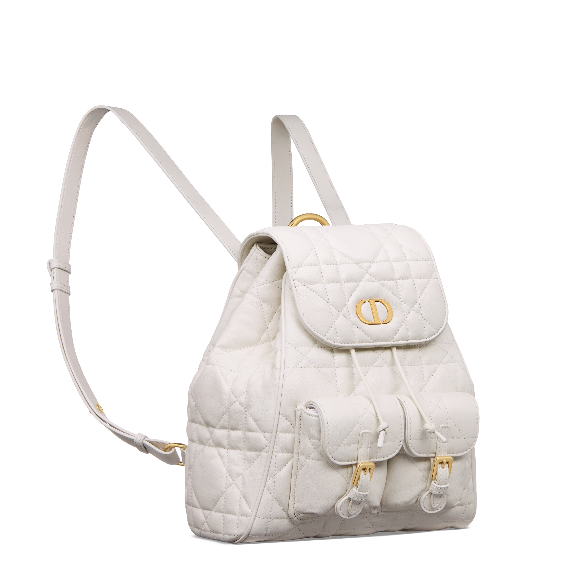 中号 Dior Caro 双肩背包 奶白色羊皮革超大藤格纹 E03