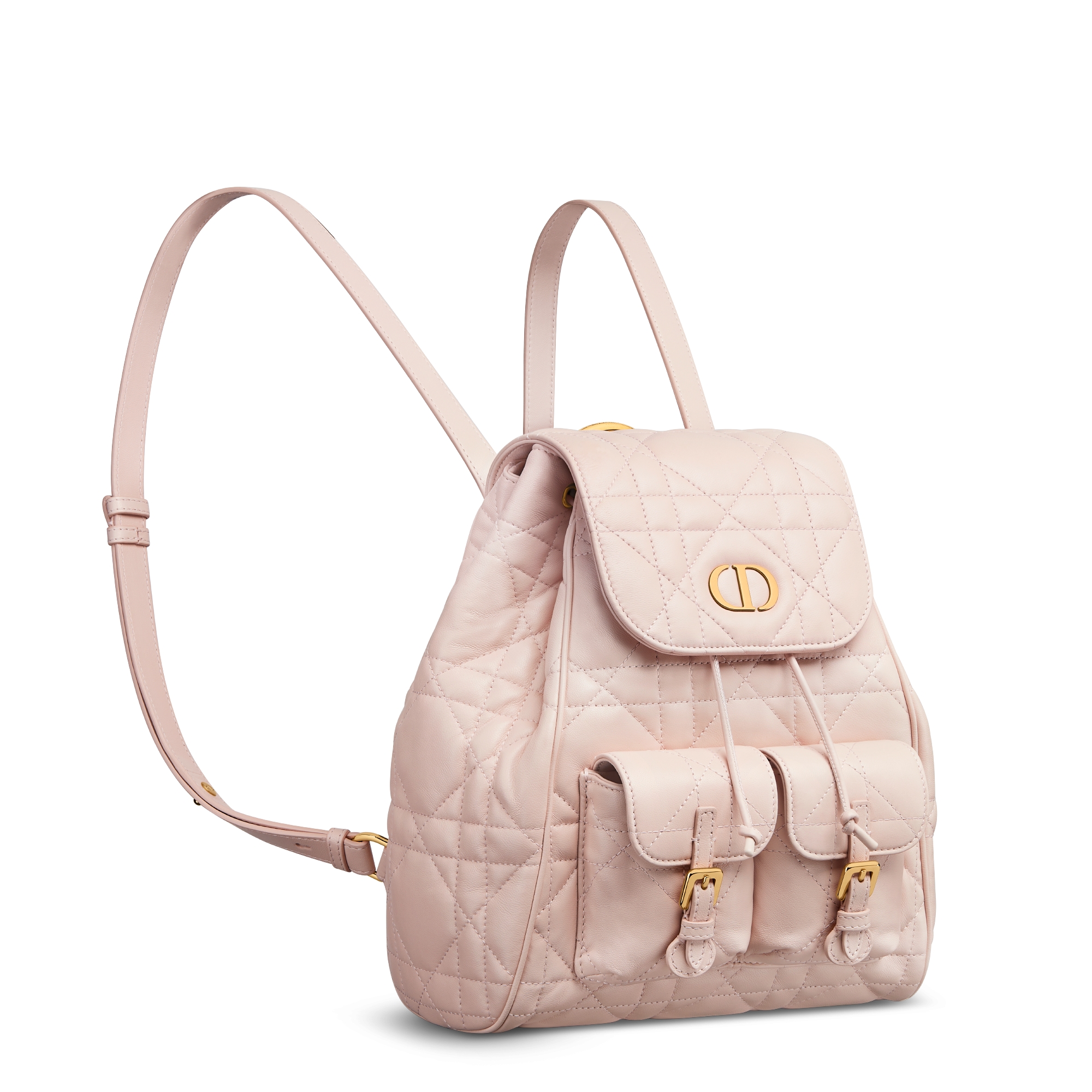 中号 Dior Caro 双肩背包 胭脂粉色羊皮革超大藤格纹 E03