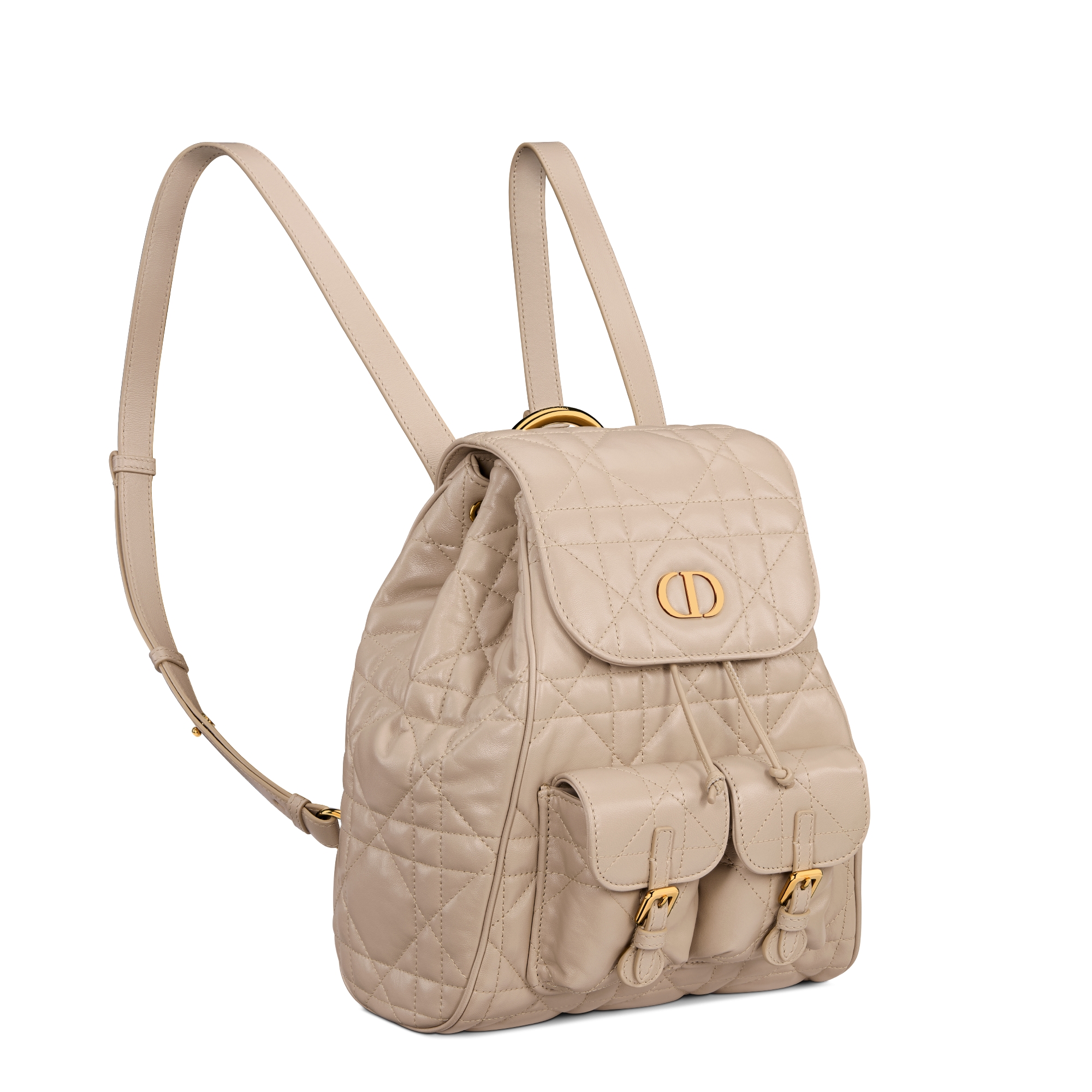 中号 Dior Caro 双肩背包 胭脂米色羊皮革超大藤格纹 E03