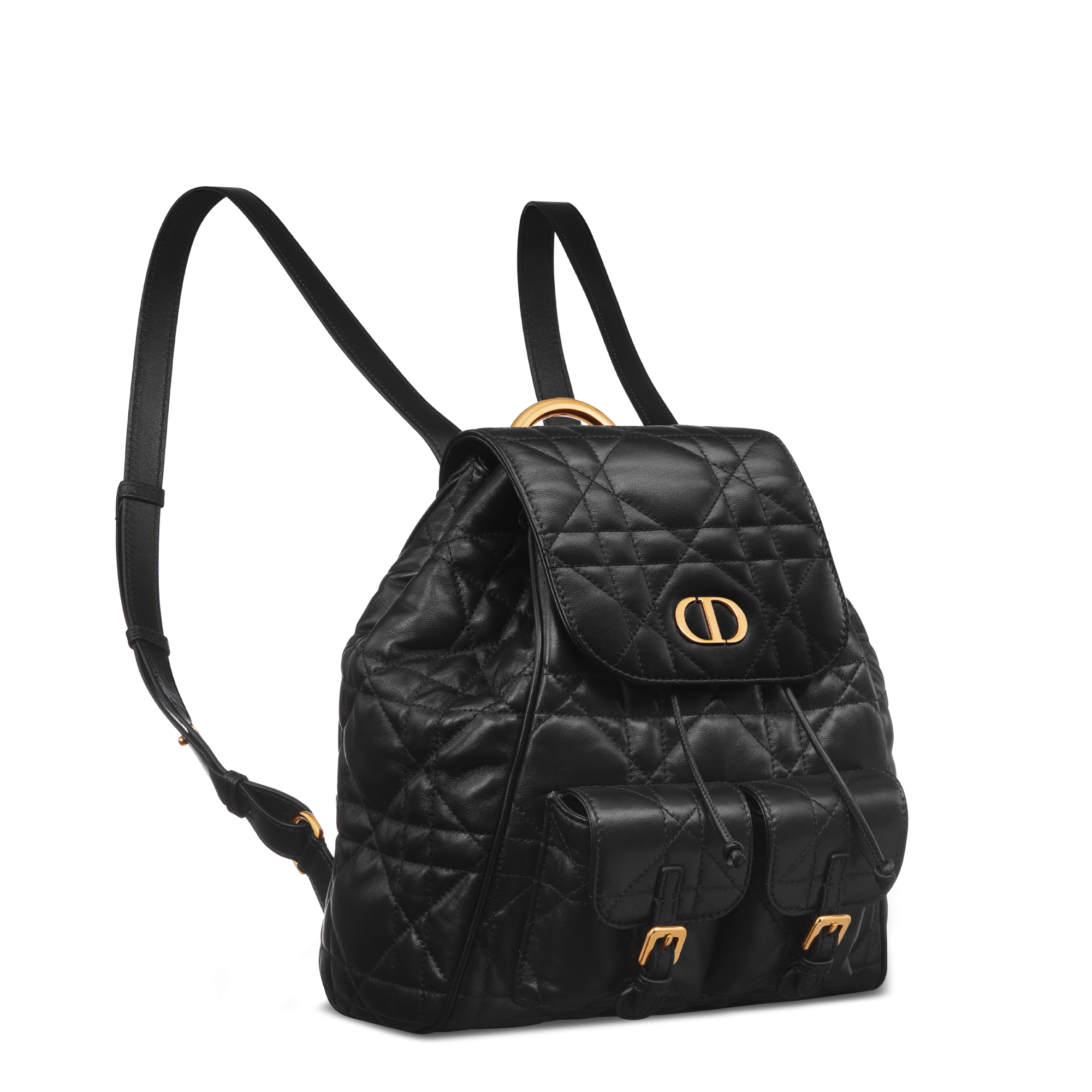 中号 Dior Caro 双肩背包 黑色羊皮革超大藤格纹 E03