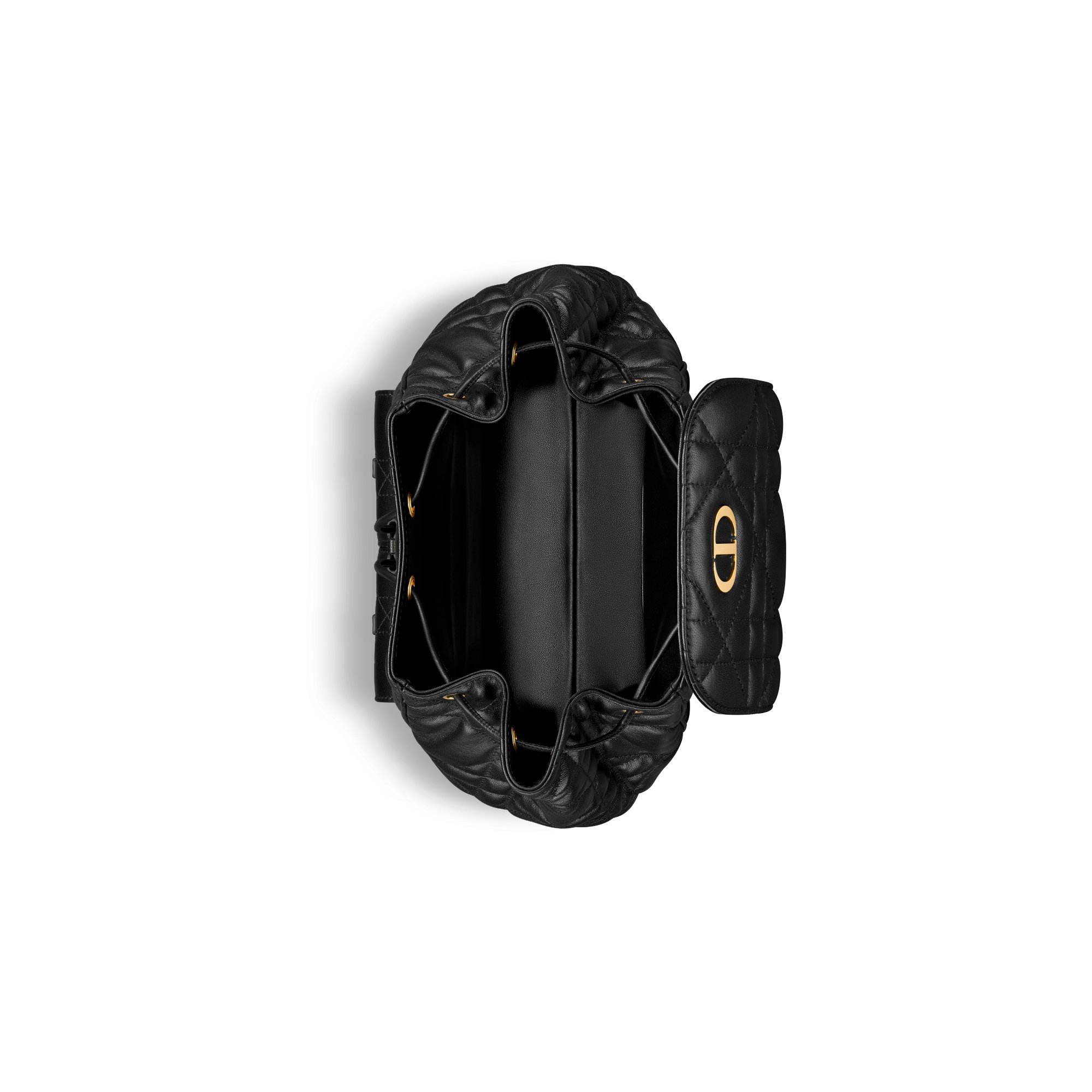 中号 Dior Caro 双肩背包 黑色羊皮革超大藤格纹 E06