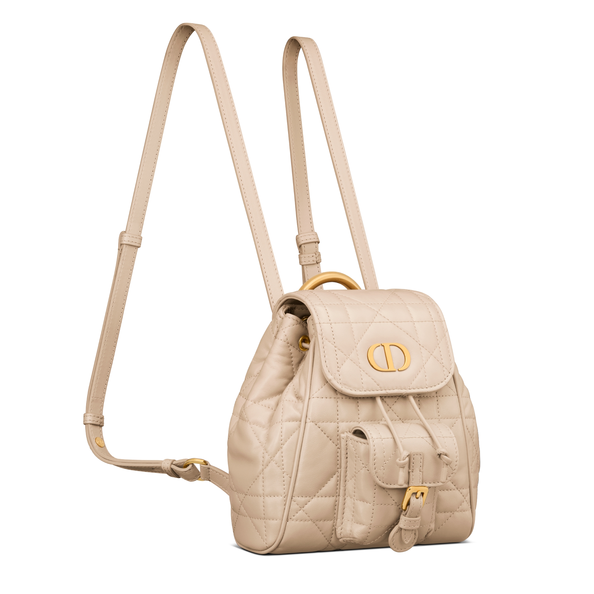 小号 Dior Caro 双肩背包 胭脂米色羊皮革超大藤格纹 E03