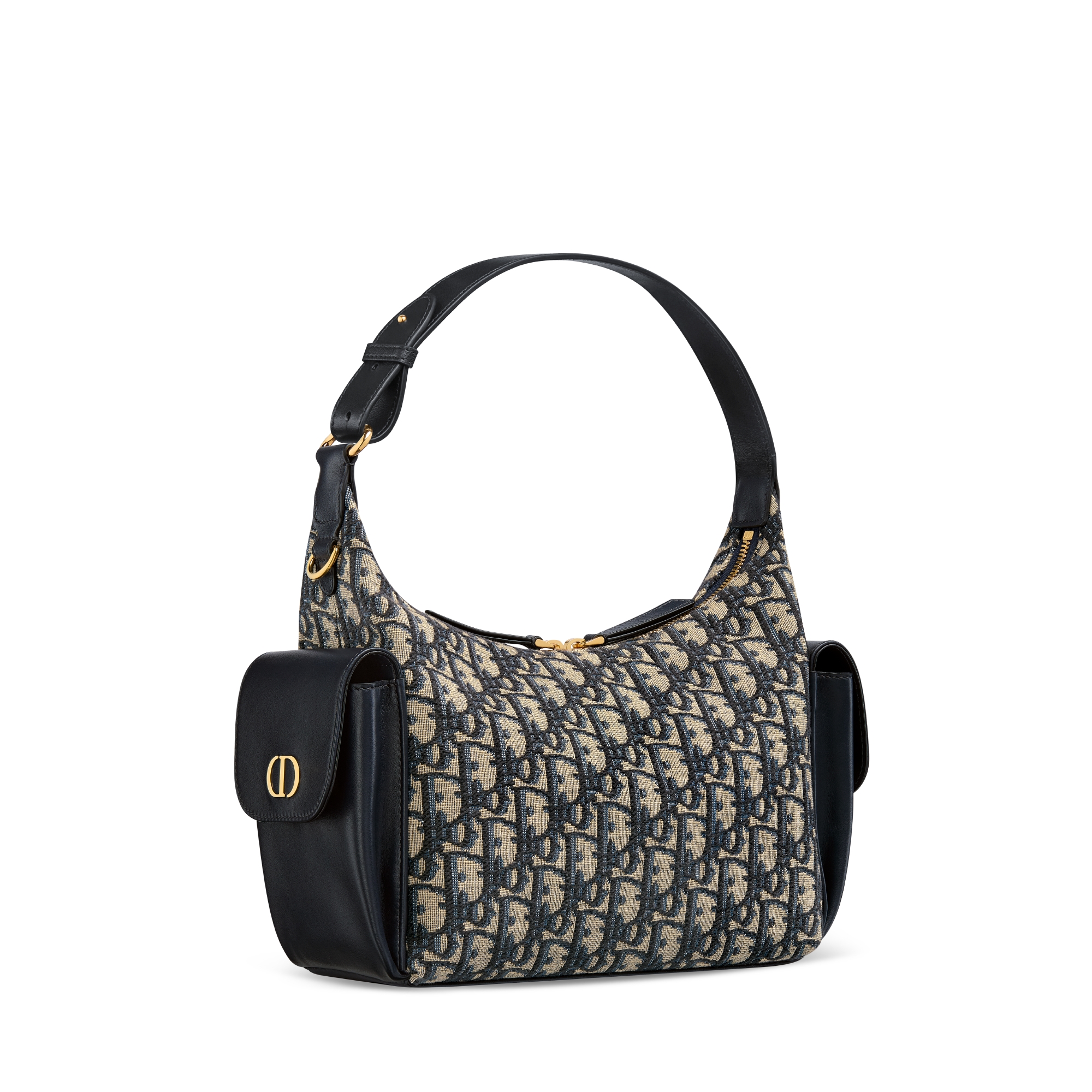 中号 D-Dream 手袋 蓝色 Oblique 印花面料和光滑牛皮革 E03