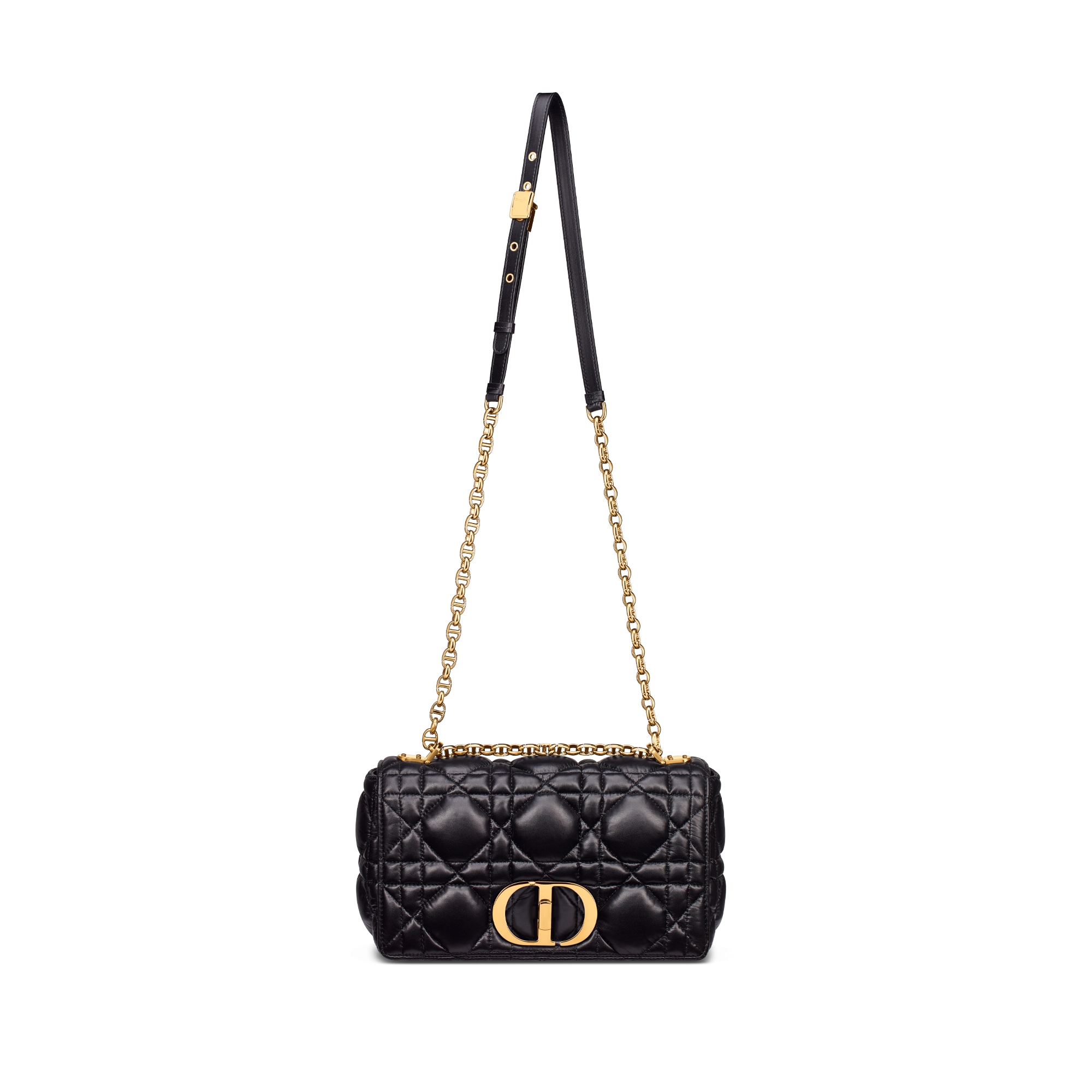 中号 Dior Caro 手袋 黑色牛皮革绗缝效果超大藤格纹 E07