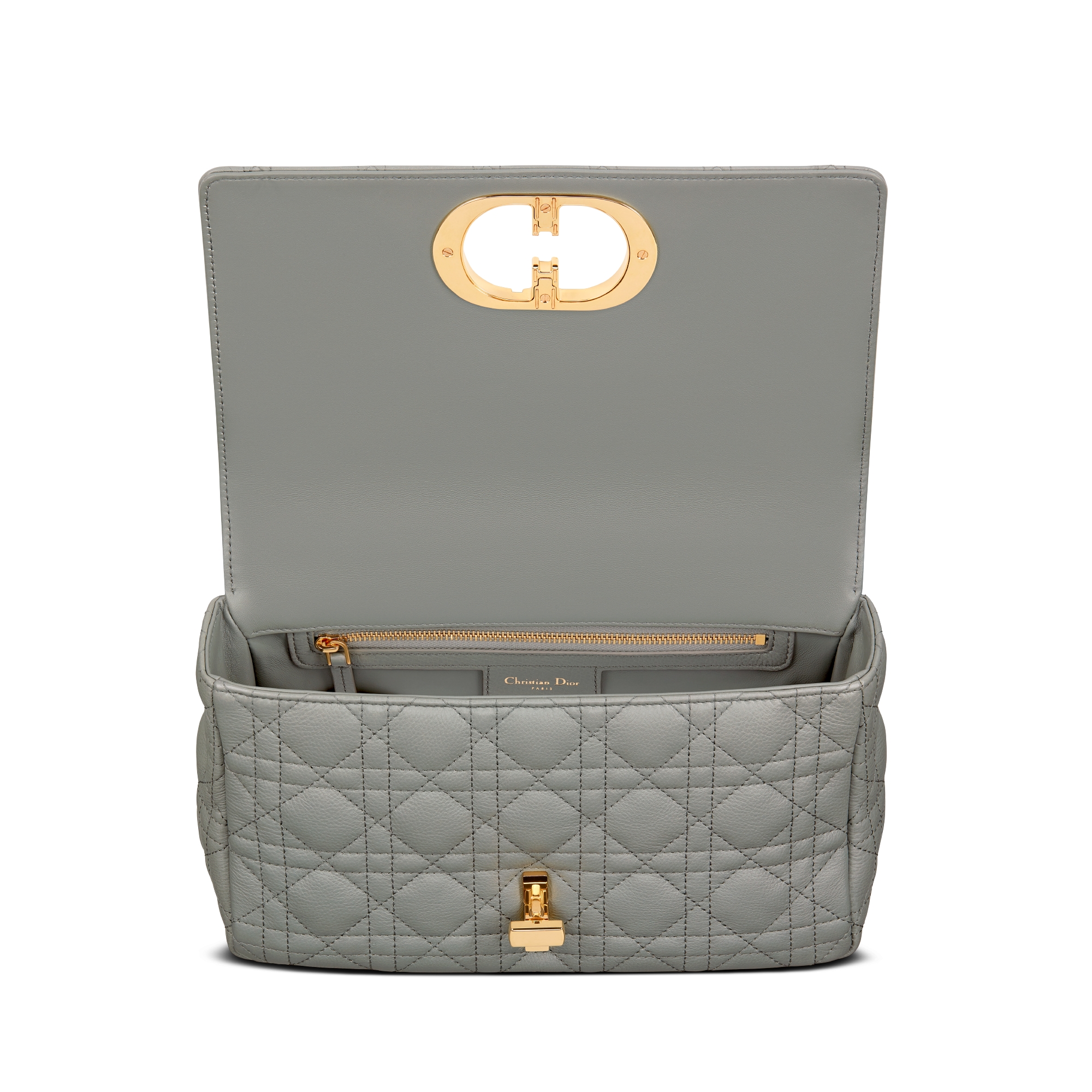 中号 Dior Caro 手袋 岩石灰色柔软牛皮革藤格纹 E06