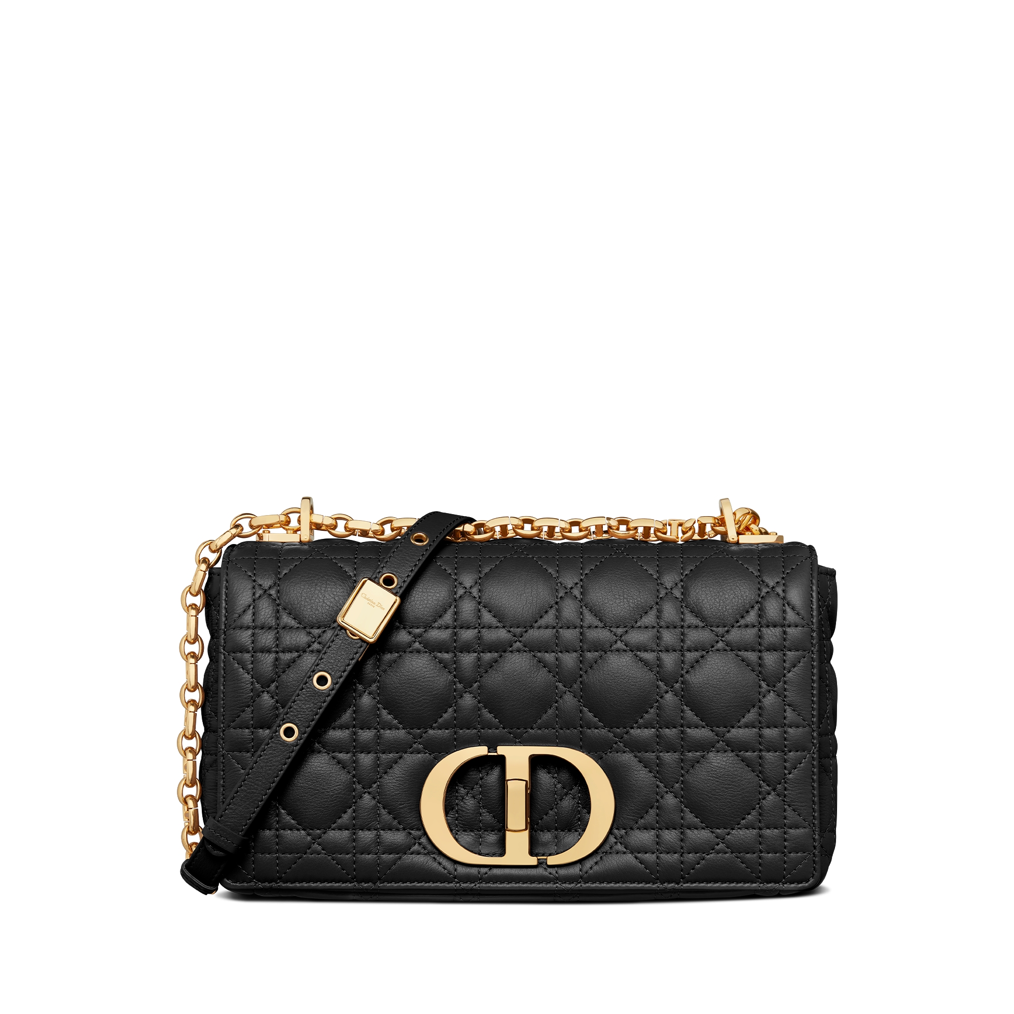 中号 Dior Caro 手袋 黑色柔软牛皮革藤格纹 E01