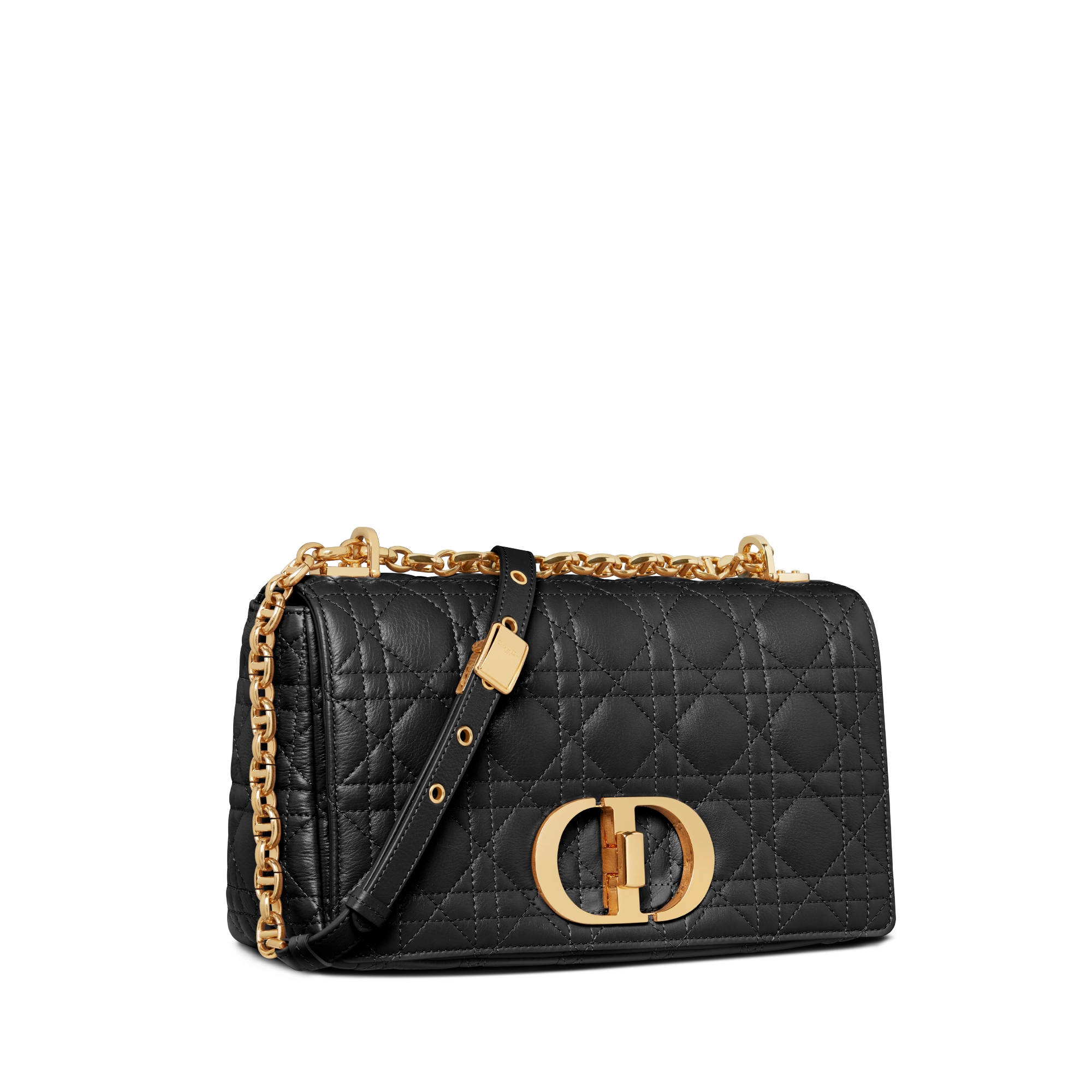 中号 Dior Caro 手袋 黑色柔软牛皮革藤格纹 E03