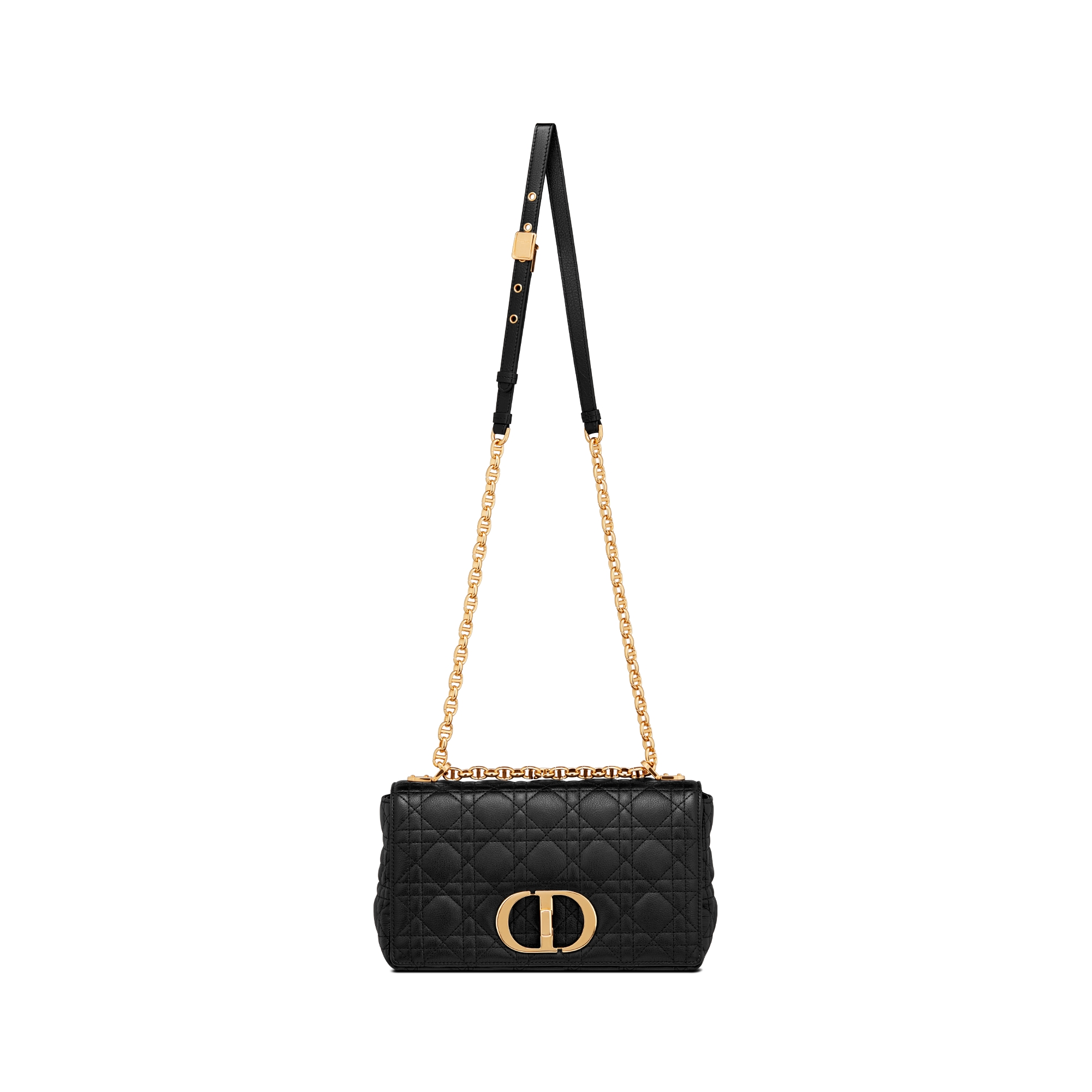 中号 Dior Caro 手袋 黑色柔软牛皮革藤格纹 E07