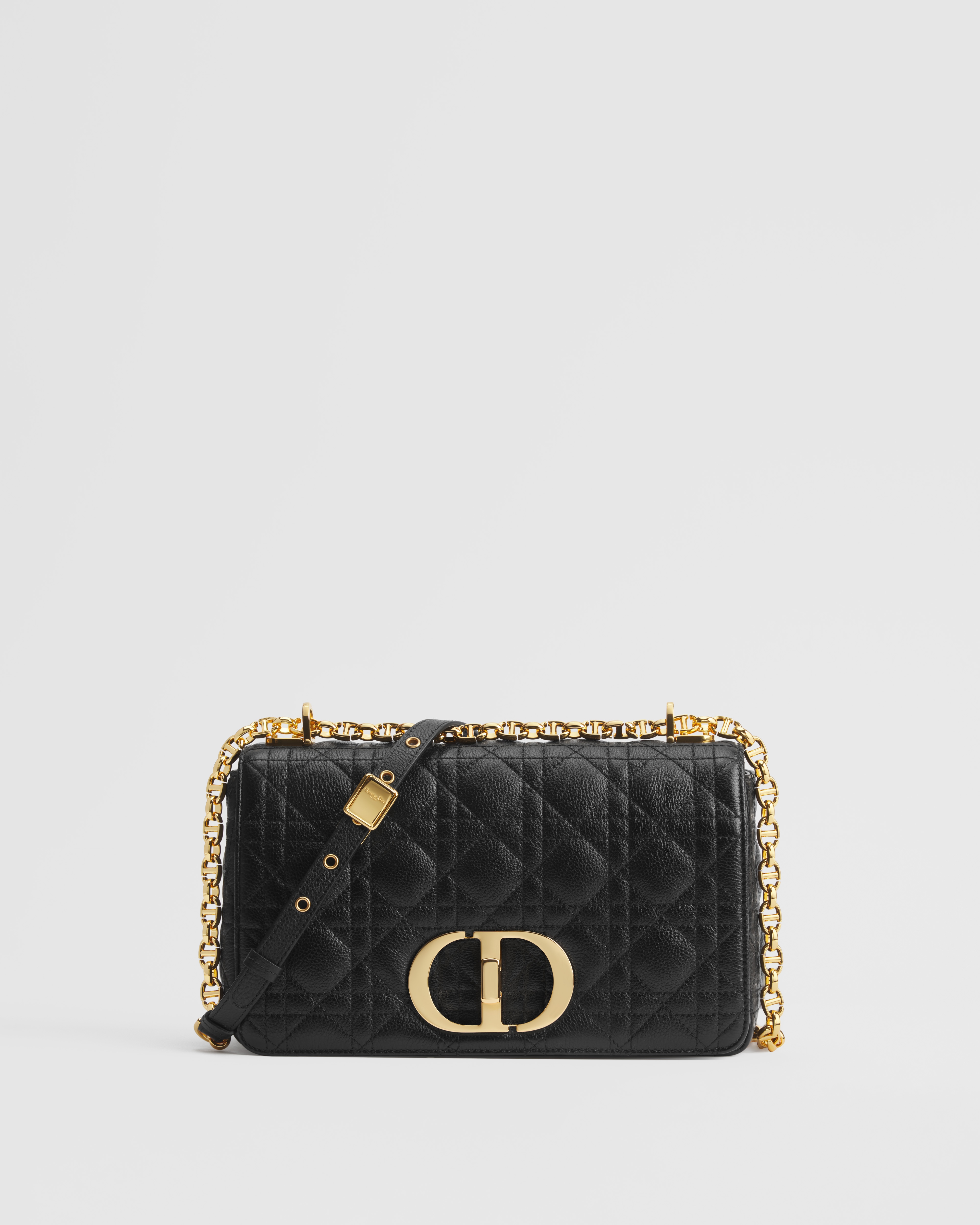 中号 Dior Caro 手袋 黑色柔软牛皮革藤格纹 E01