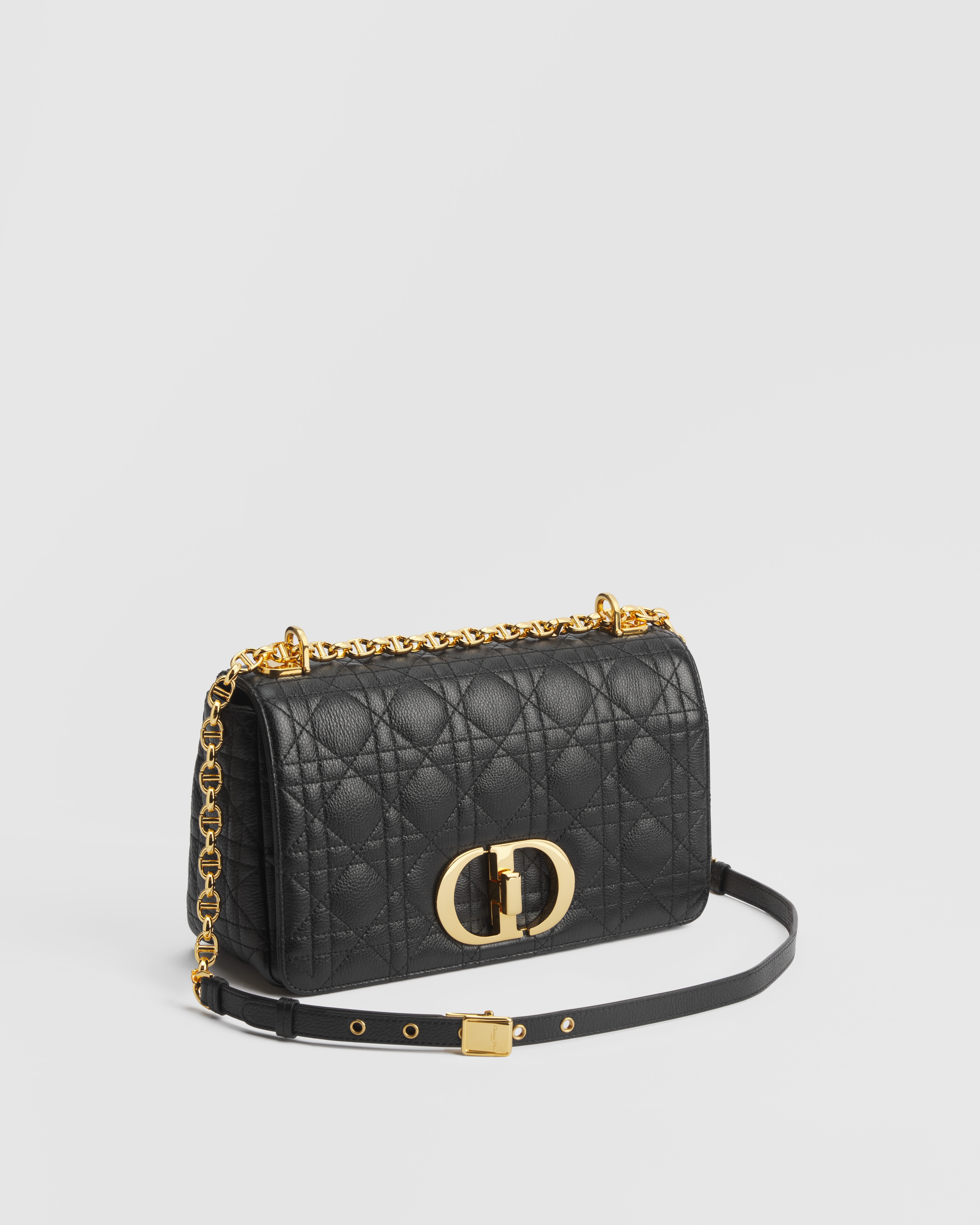 中号 Dior Caro 手袋 黑色柔软牛皮革藤格纹 E03