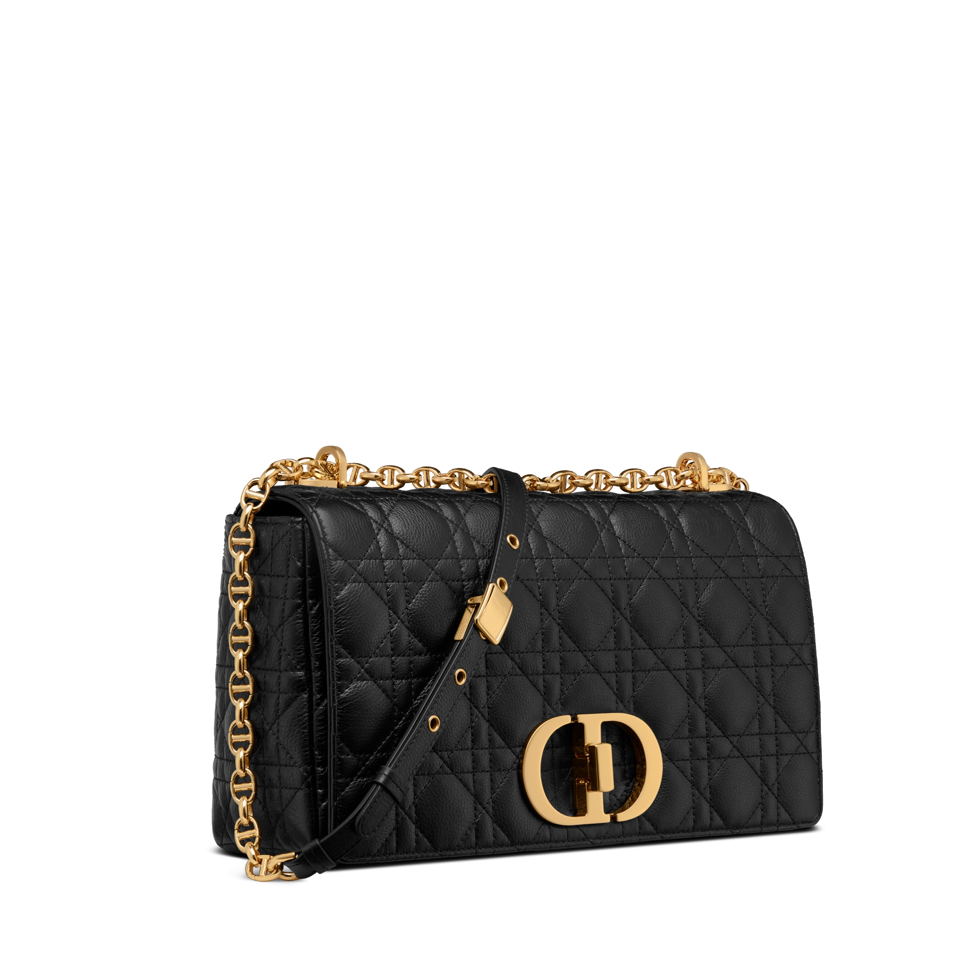 大号 Dior Caro 手袋 黑色柔软牛皮革藤格纹 E03