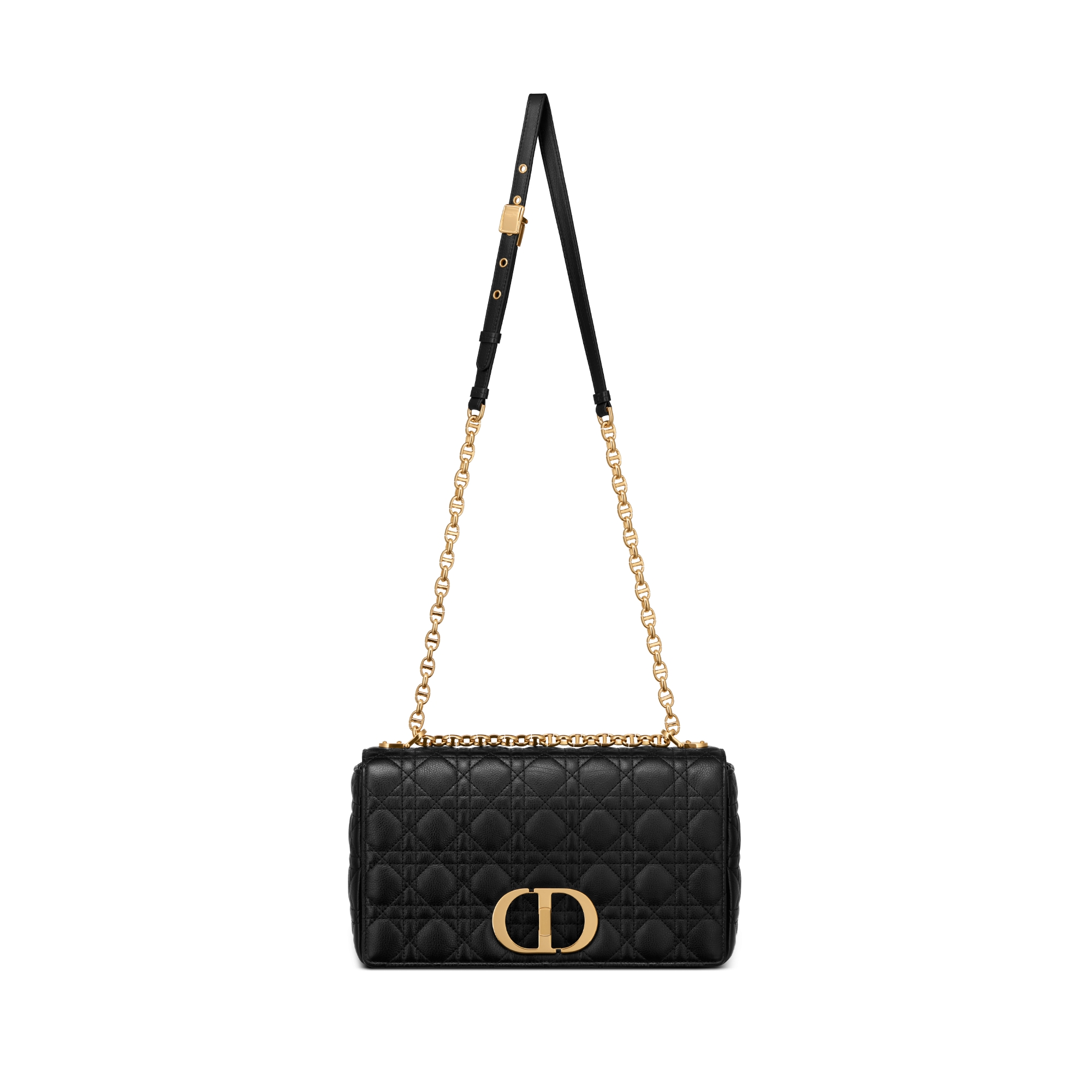 大号 Dior Caro 手袋 黑色柔软牛皮革藤格纹 E07