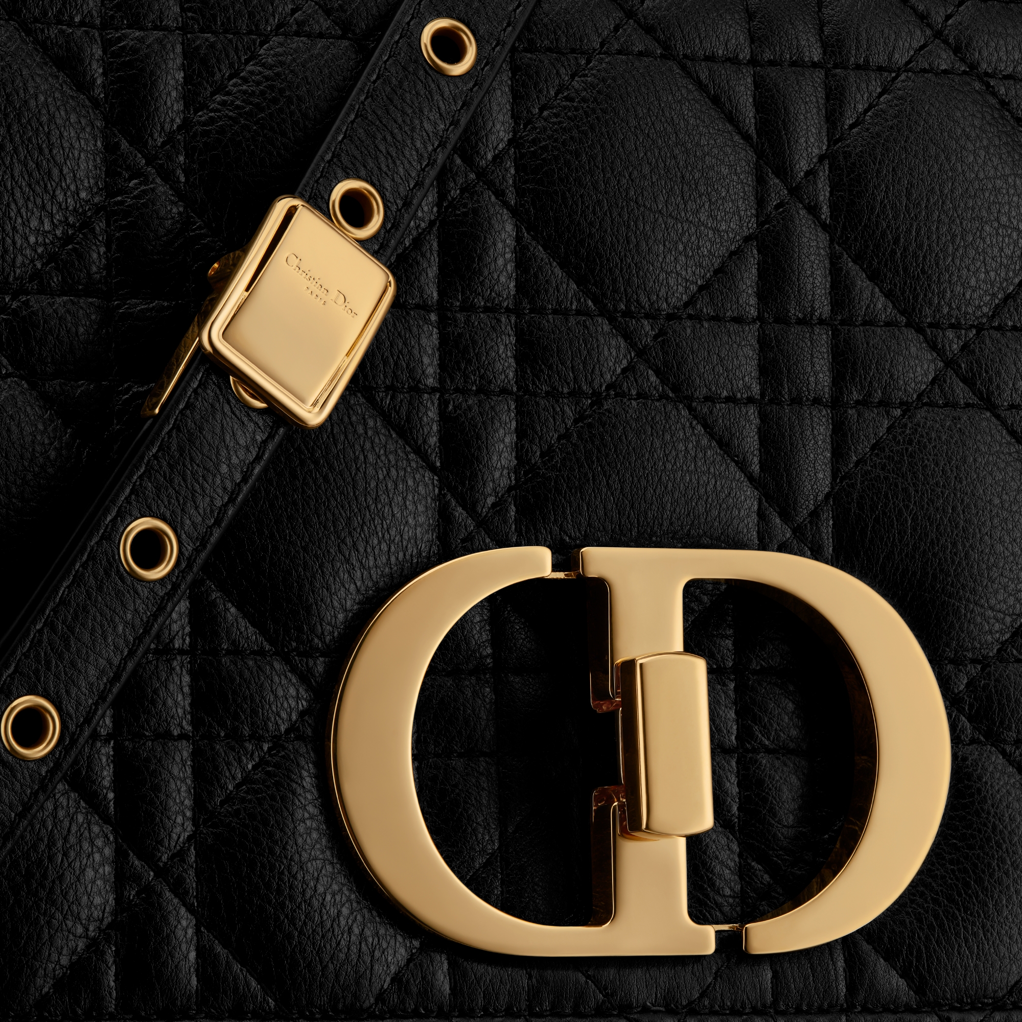 大号 Dior Caro 手袋 黑色柔软牛皮革藤格纹 E09