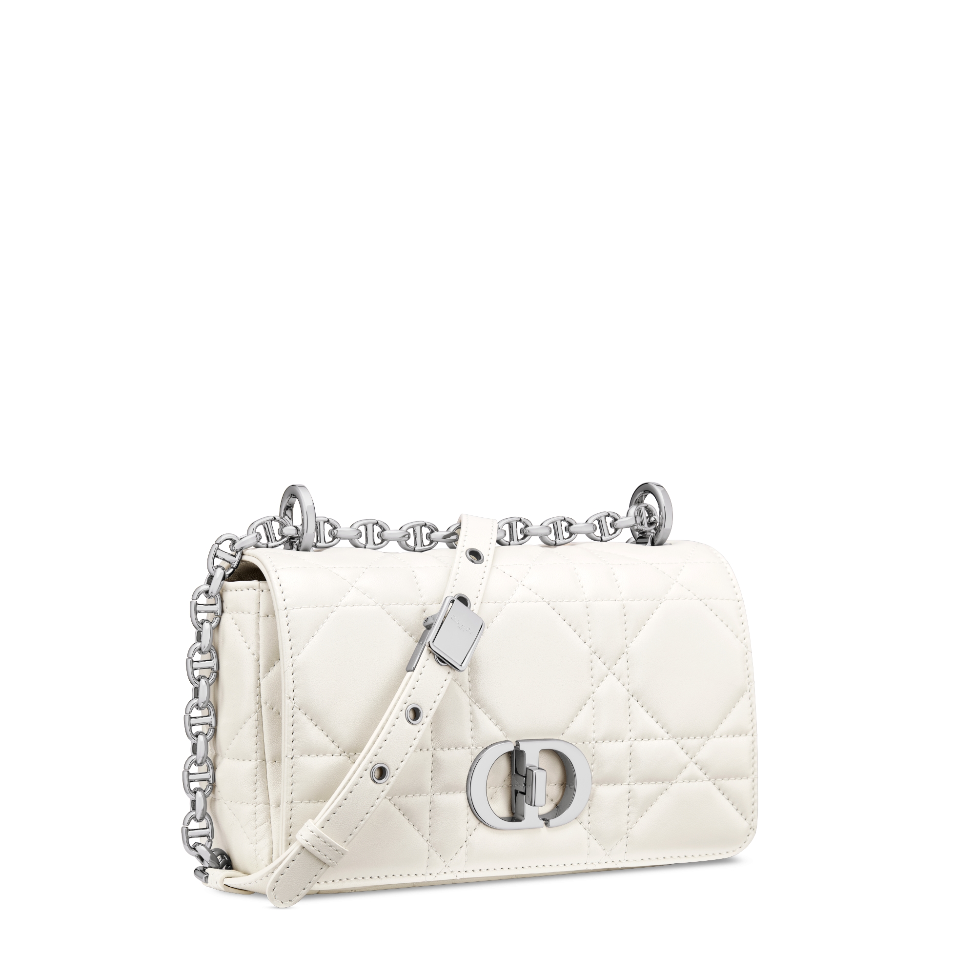 小号 Soft Dior Caro 手袋 奶白色羊皮革超大藤格纹 E03