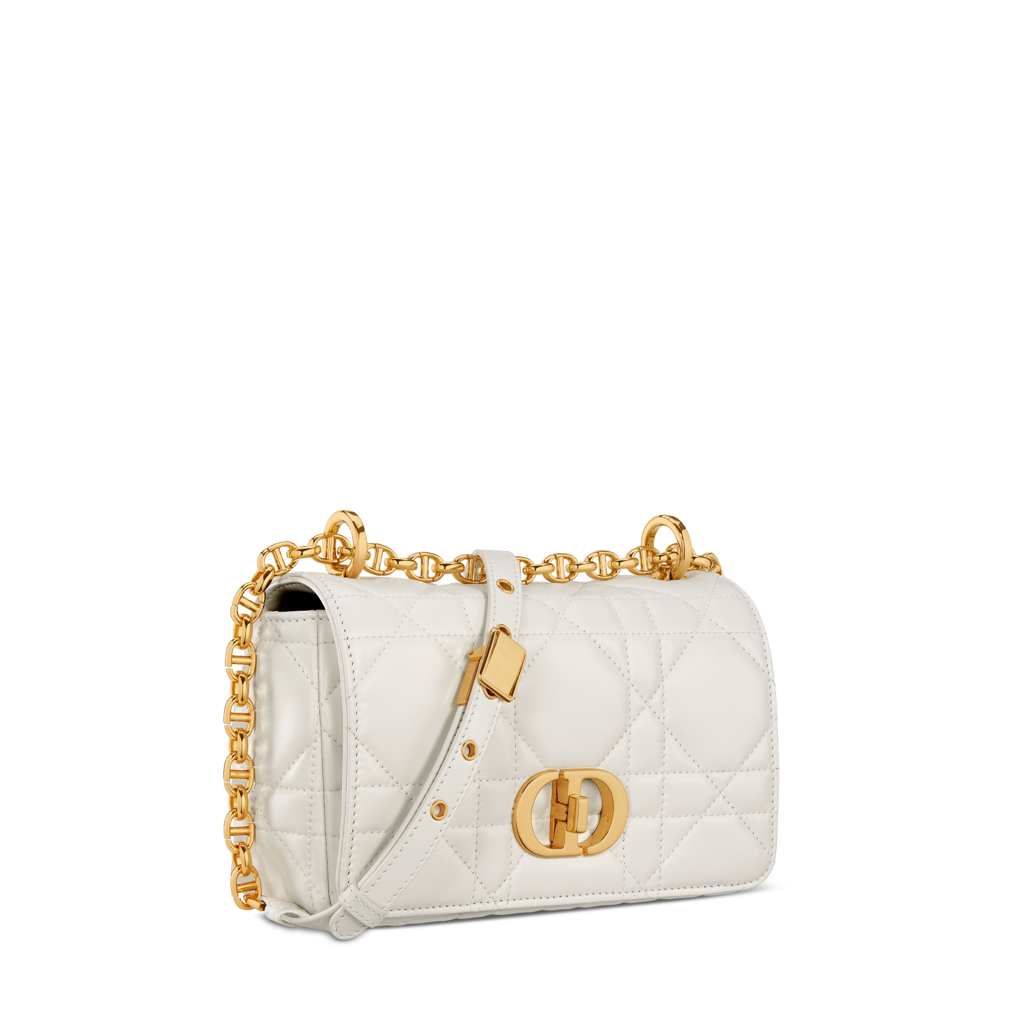 小号 Soft Dior Caro 手袋 奶白色羊皮革超大藤格纹 E03