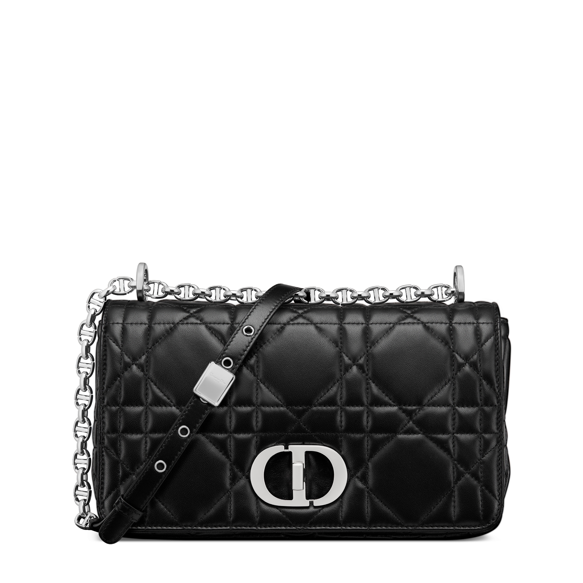 中号 Soft Dior Caro 手袋 黑色羊皮革超大藤格纹 E01