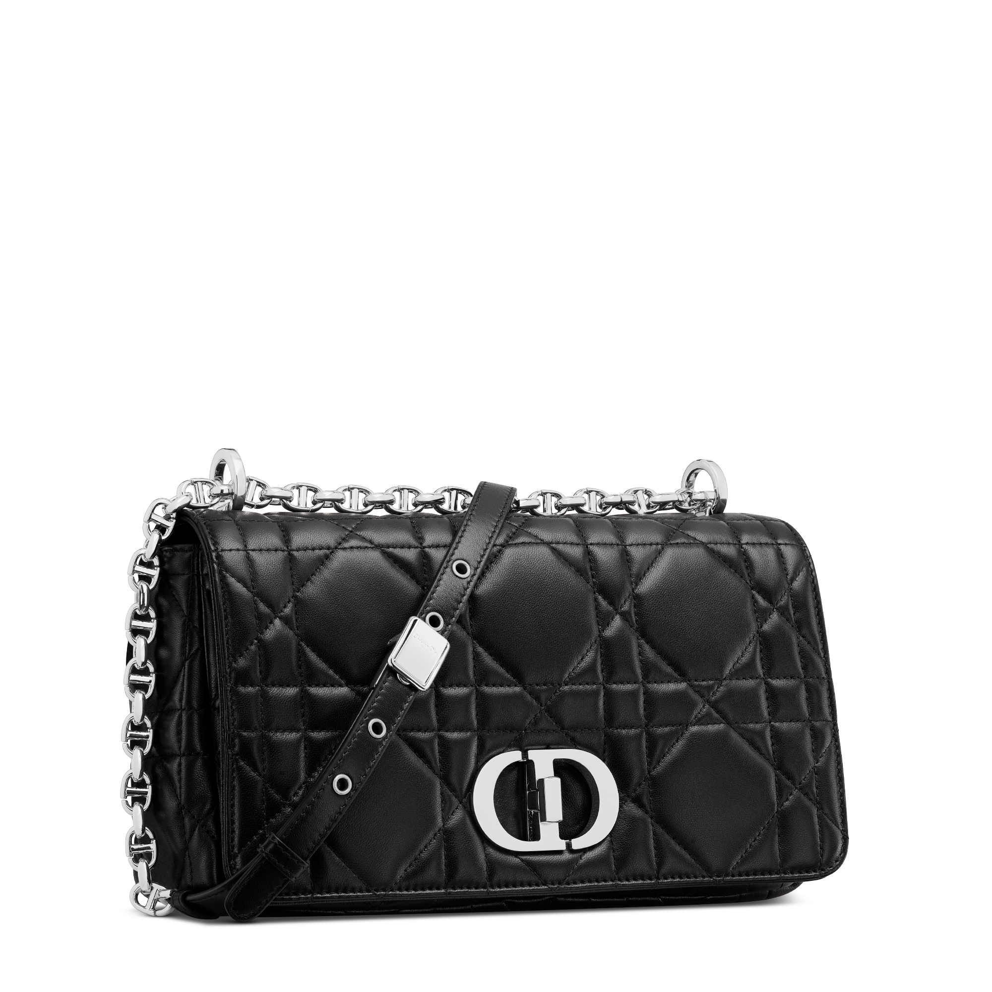 中号 Soft Dior Caro 手袋 黑色羊皮革超大藤格纹 E03