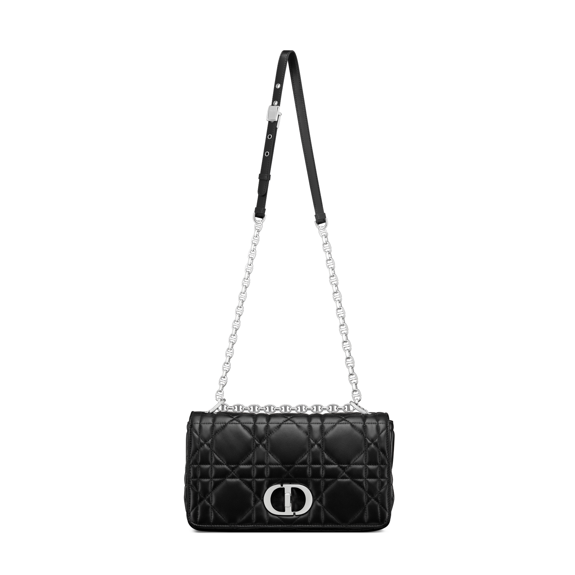 中号 Soft Dior Caro 手袋 黑色羊皮革超大藤格纹 E07
