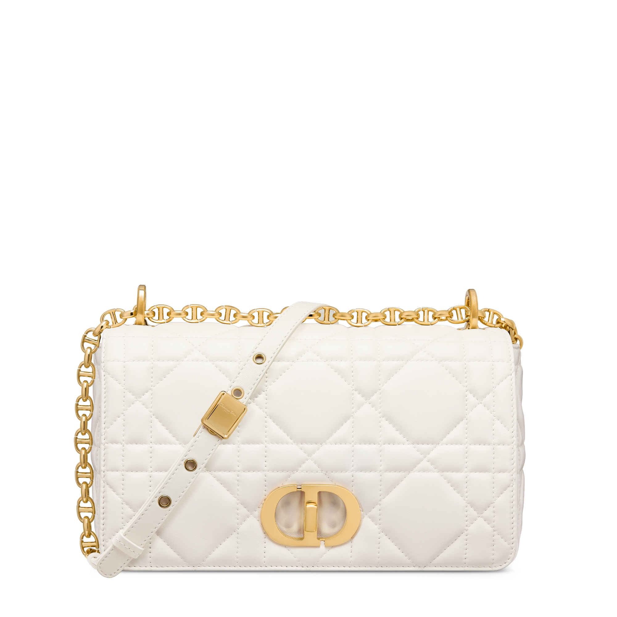 中号 Soft Dior Caro 手袋 奶白色羊皮革超大藤格纹 E01