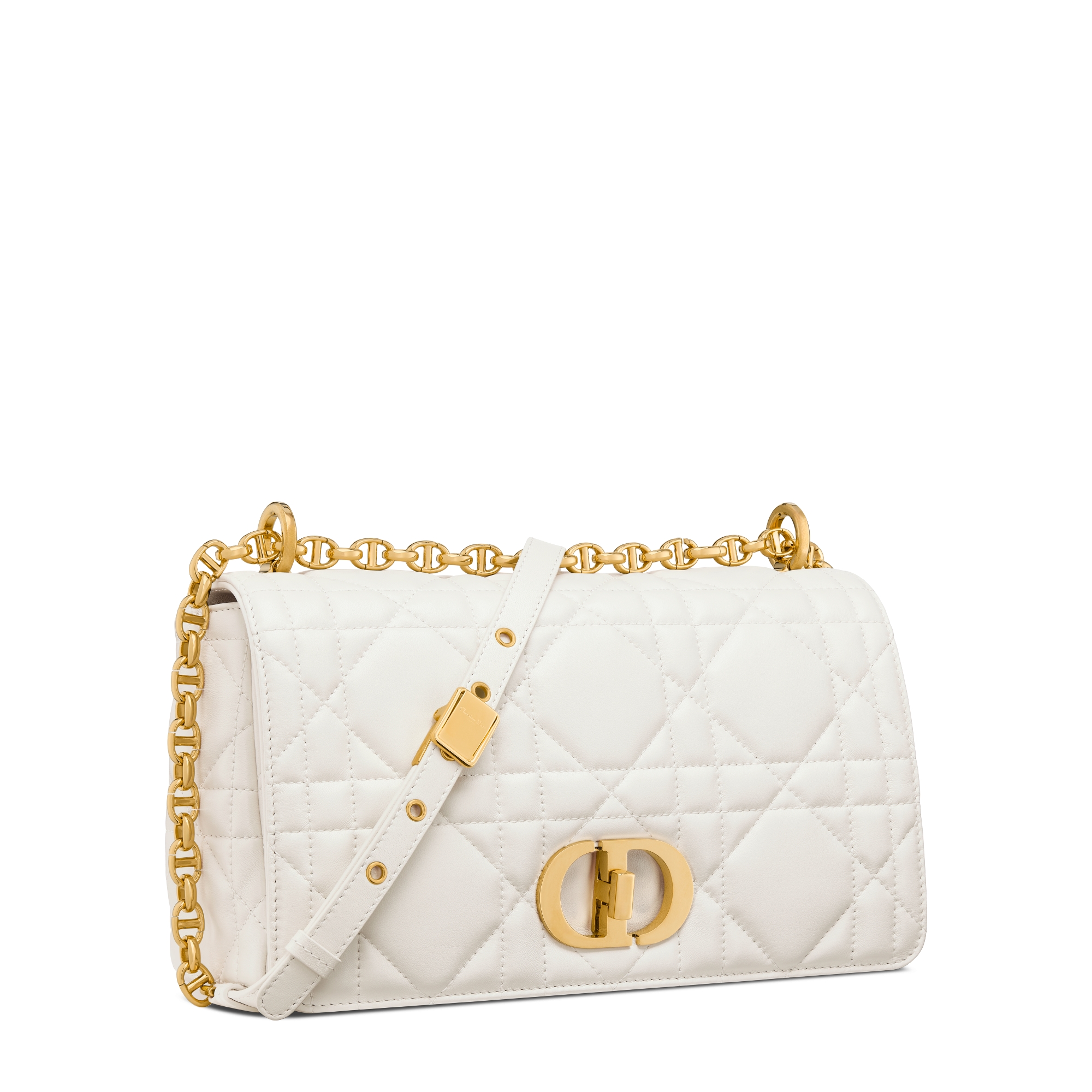 中号 Soft Dior Caro 手袋 奶白色羊皮革超大藤格纹 E03