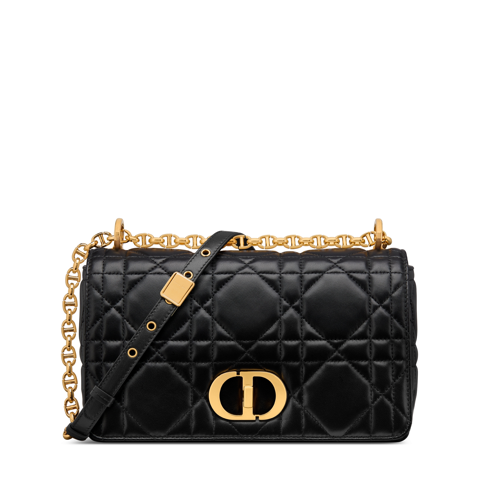 中号 Soft Dior Caro 手袋 黑色羊皮革超大藤格纹 E01