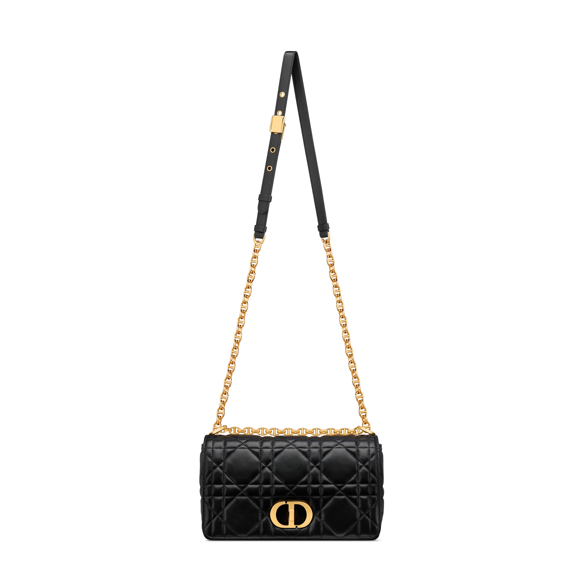 中号 Soft Dior Caro 手袋 黑色羊皮革超大藤格纹 E07