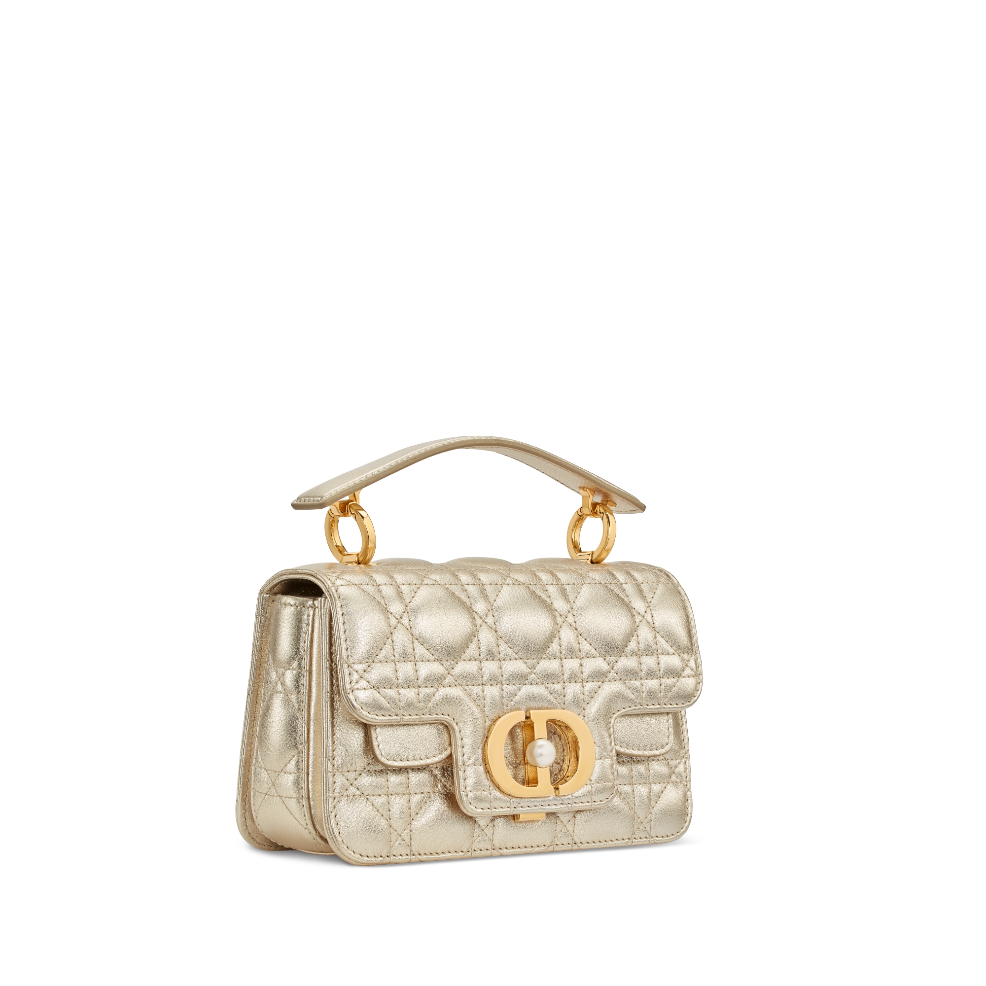 迷你 Dior Jolie Top Handle 手袋 金色调金属光泽牛皮革藤格纹 E03
