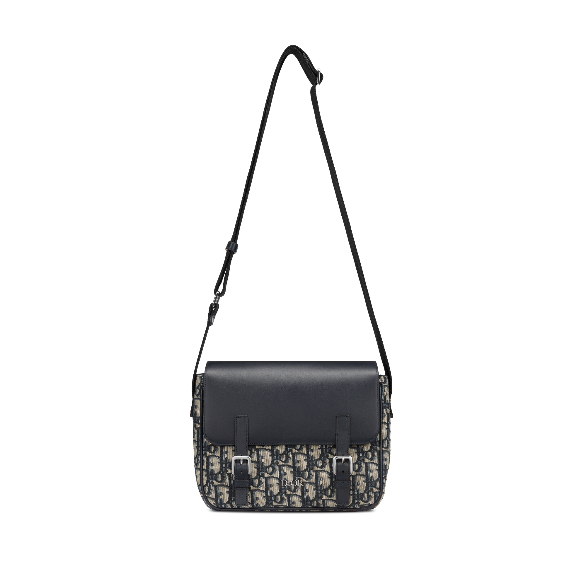 儿童信使包 蓝色光滑牛皮革米色和黑色 Oblique 印花面料 E07